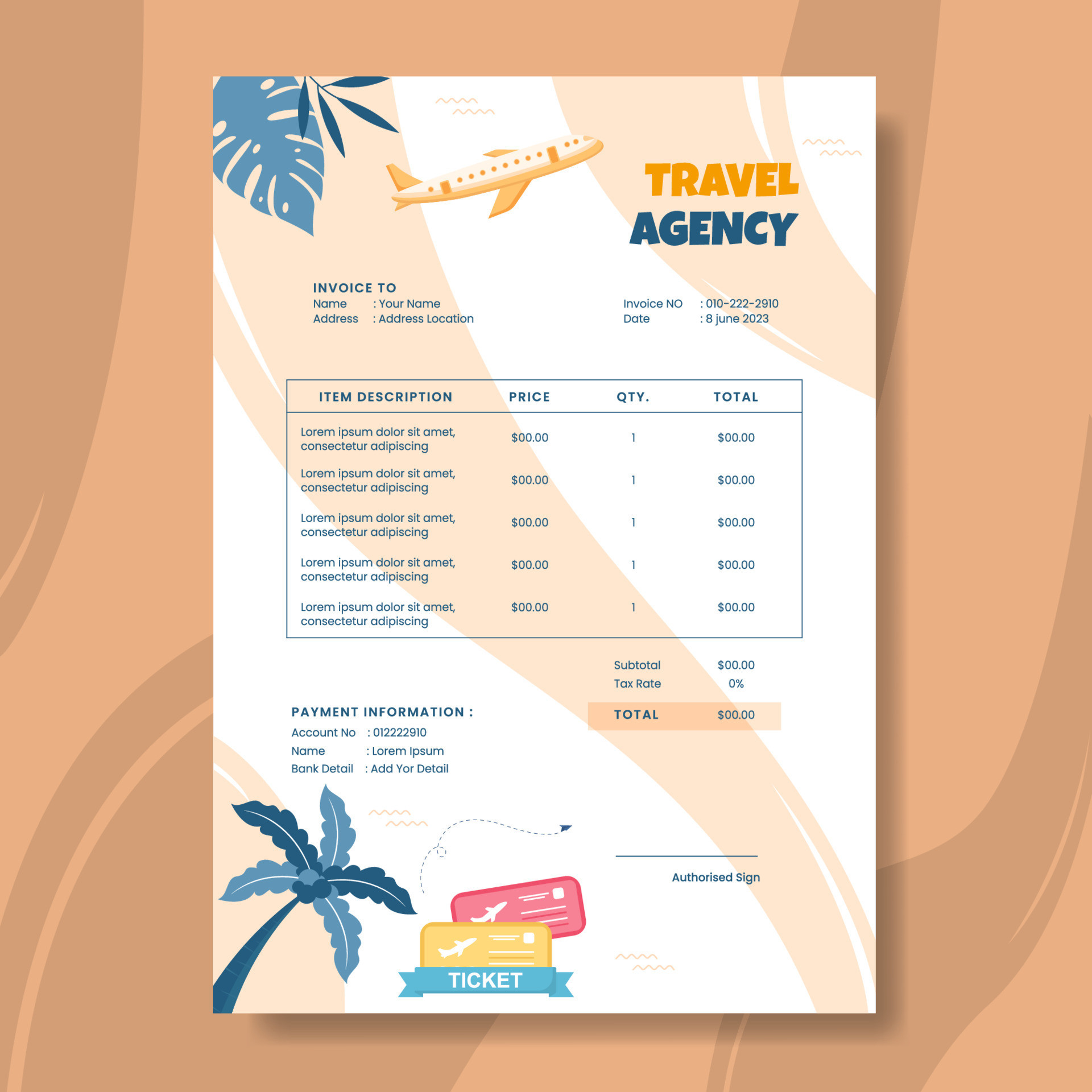 sample invoice for travel agency template