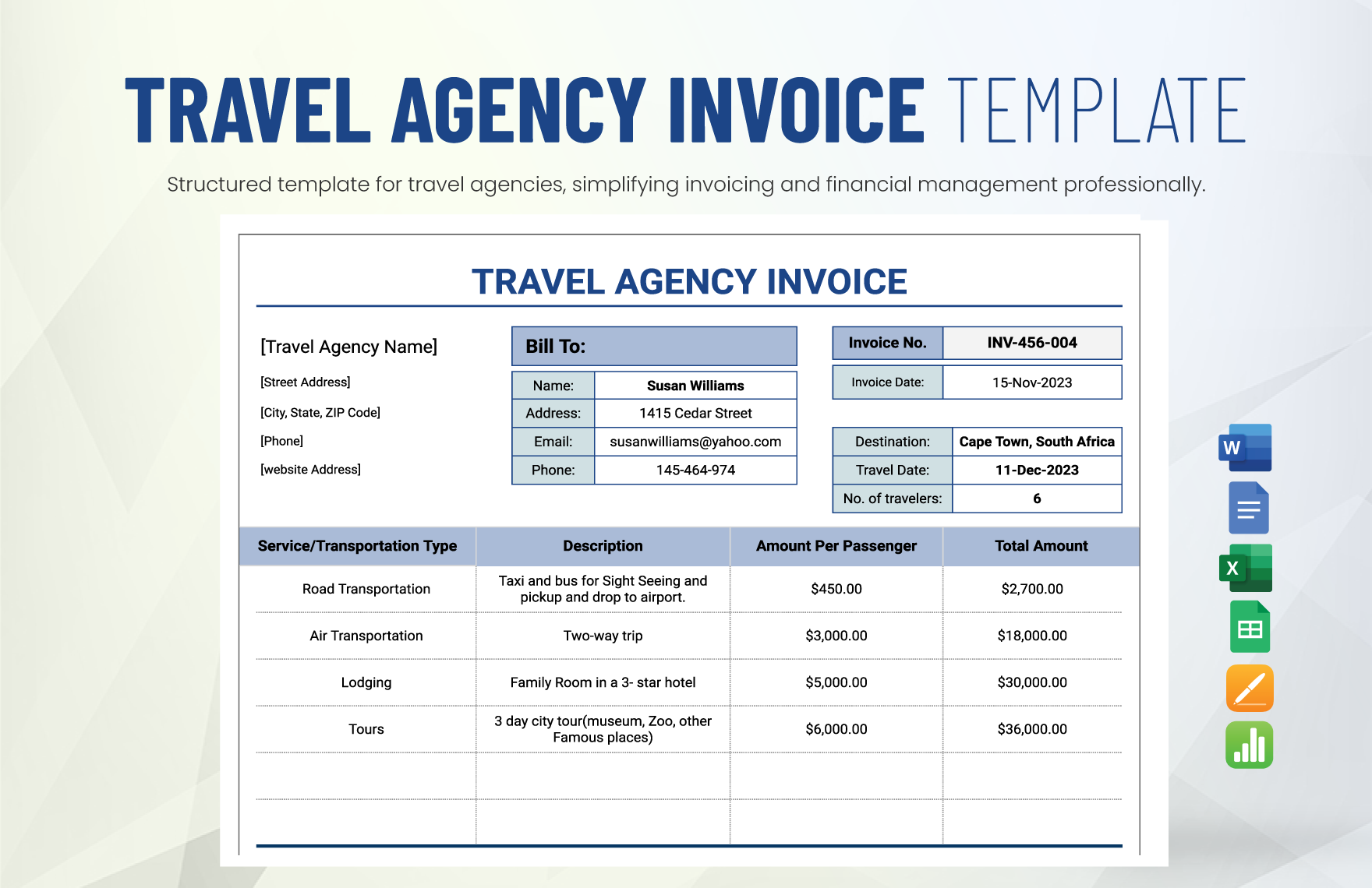 sample invoice for travel agency template