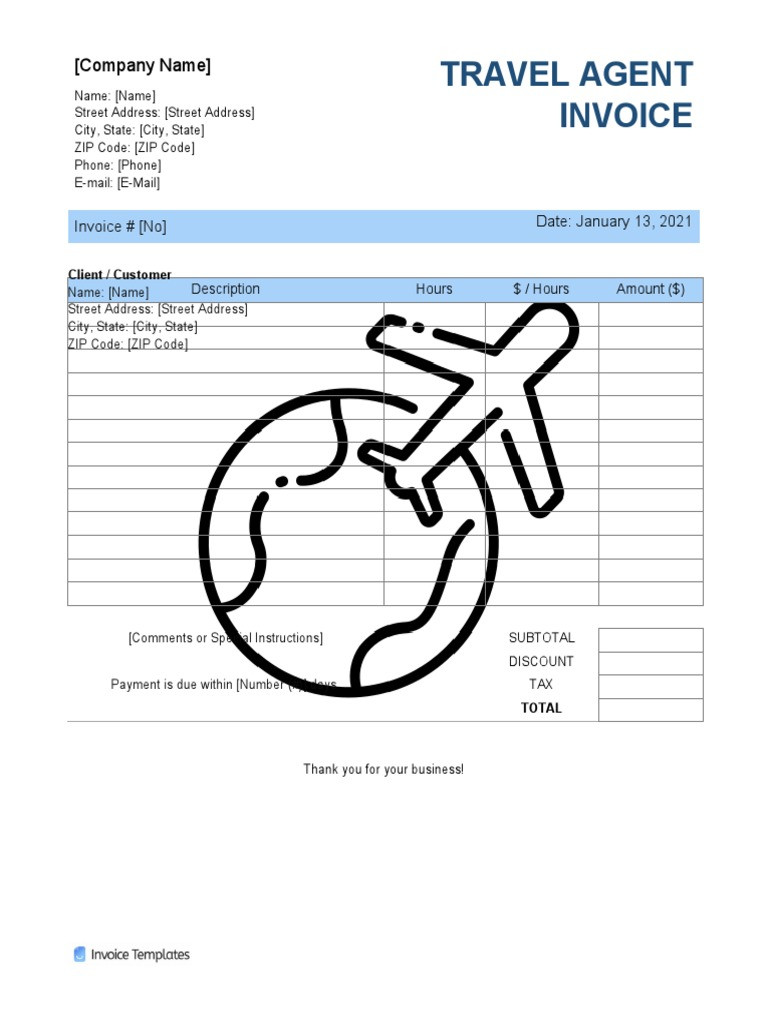 sample invoice for travel agency template