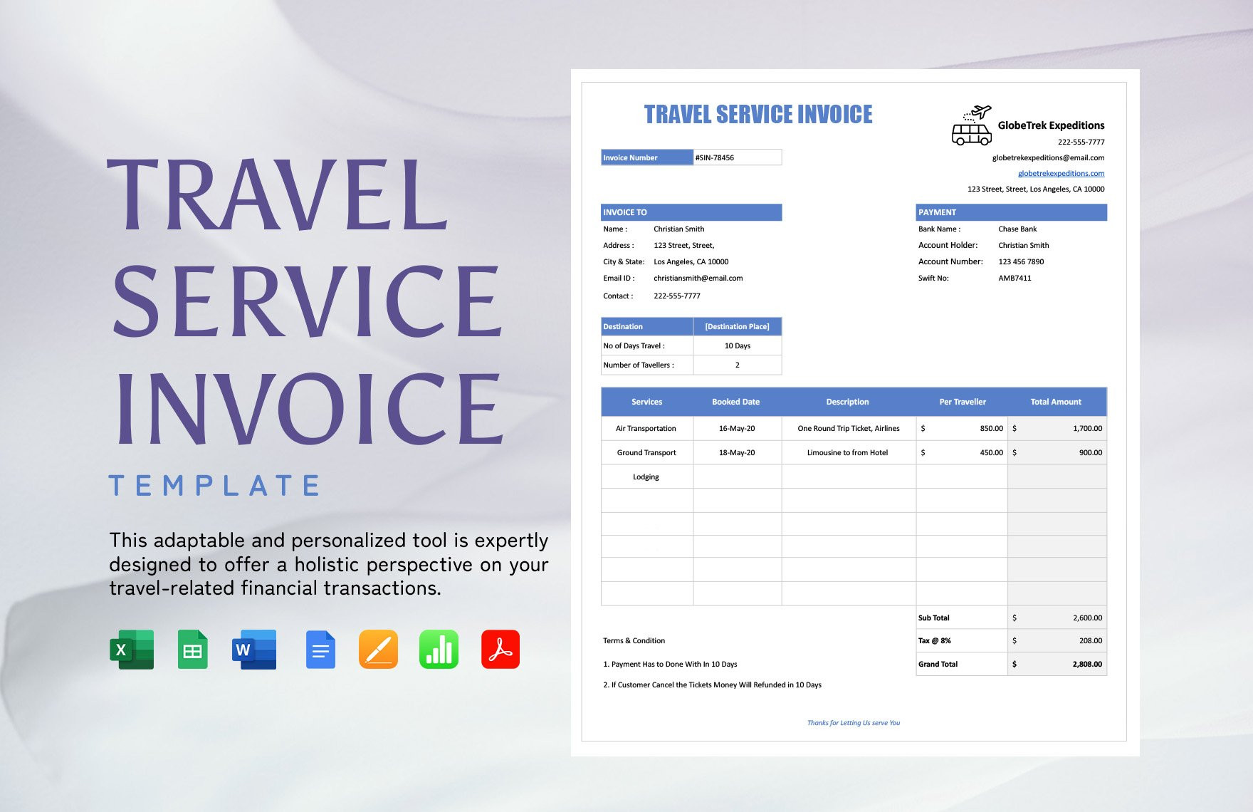 sample invoice for travel agency template