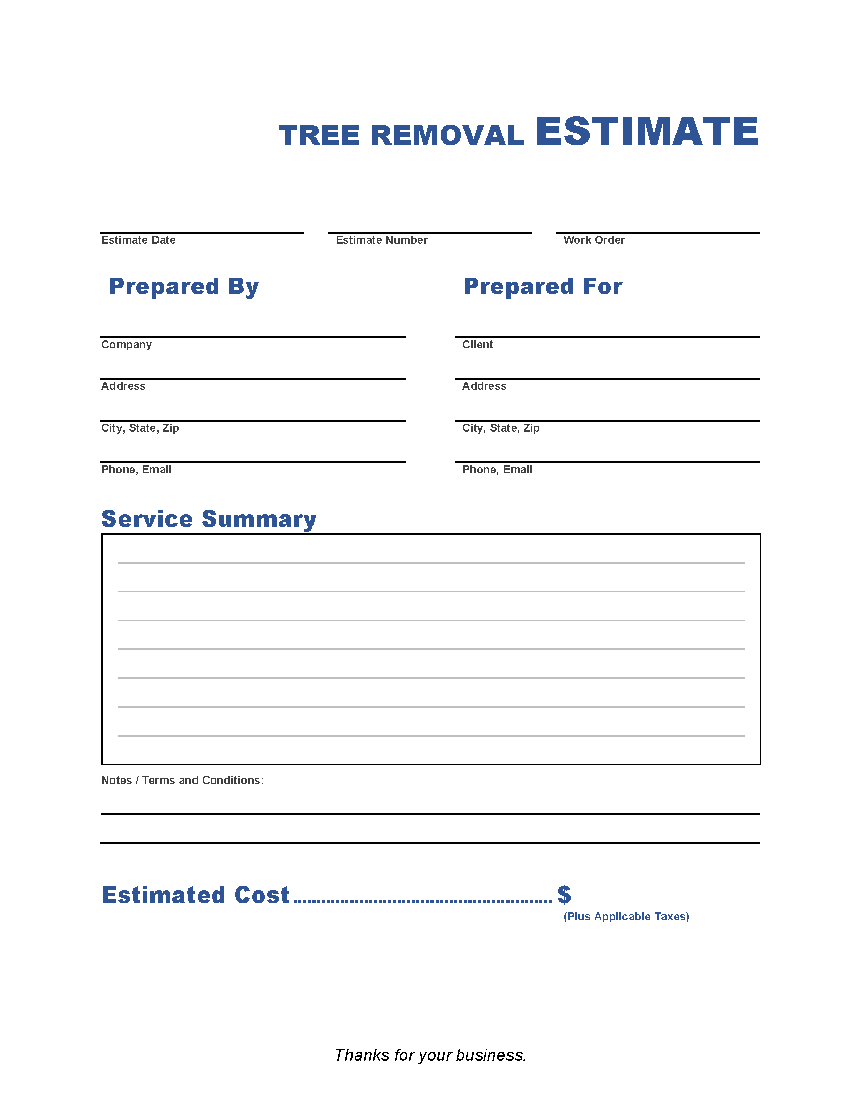 sample tree removal invoice template