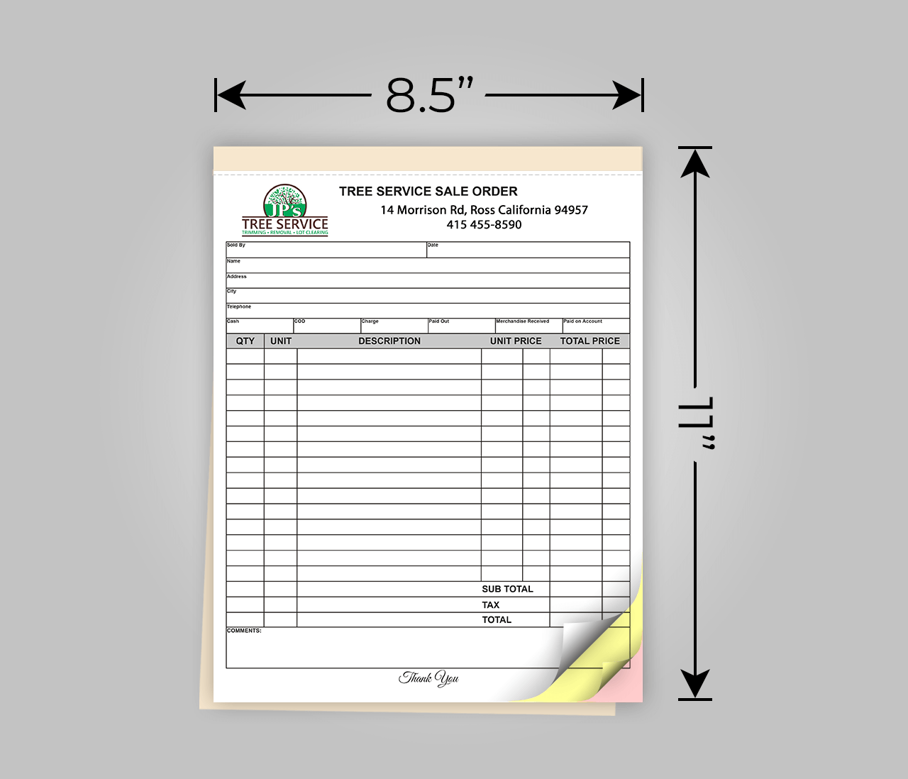 sample tree removal invoice template