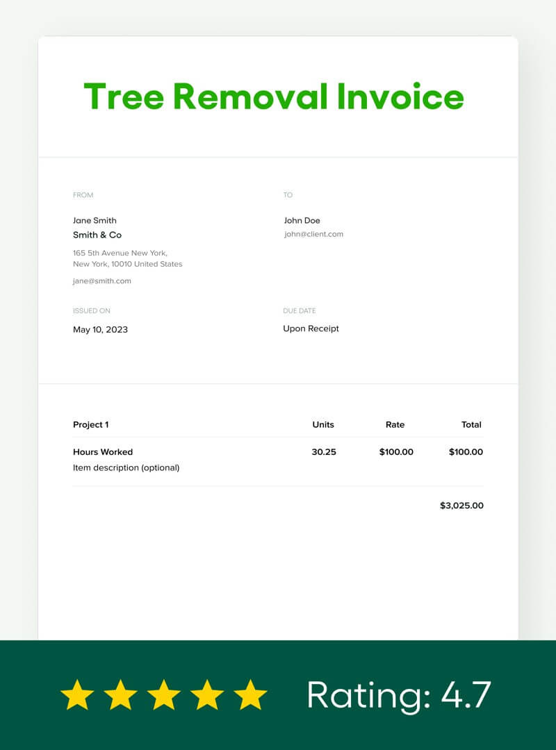 sample tree removal invoice template