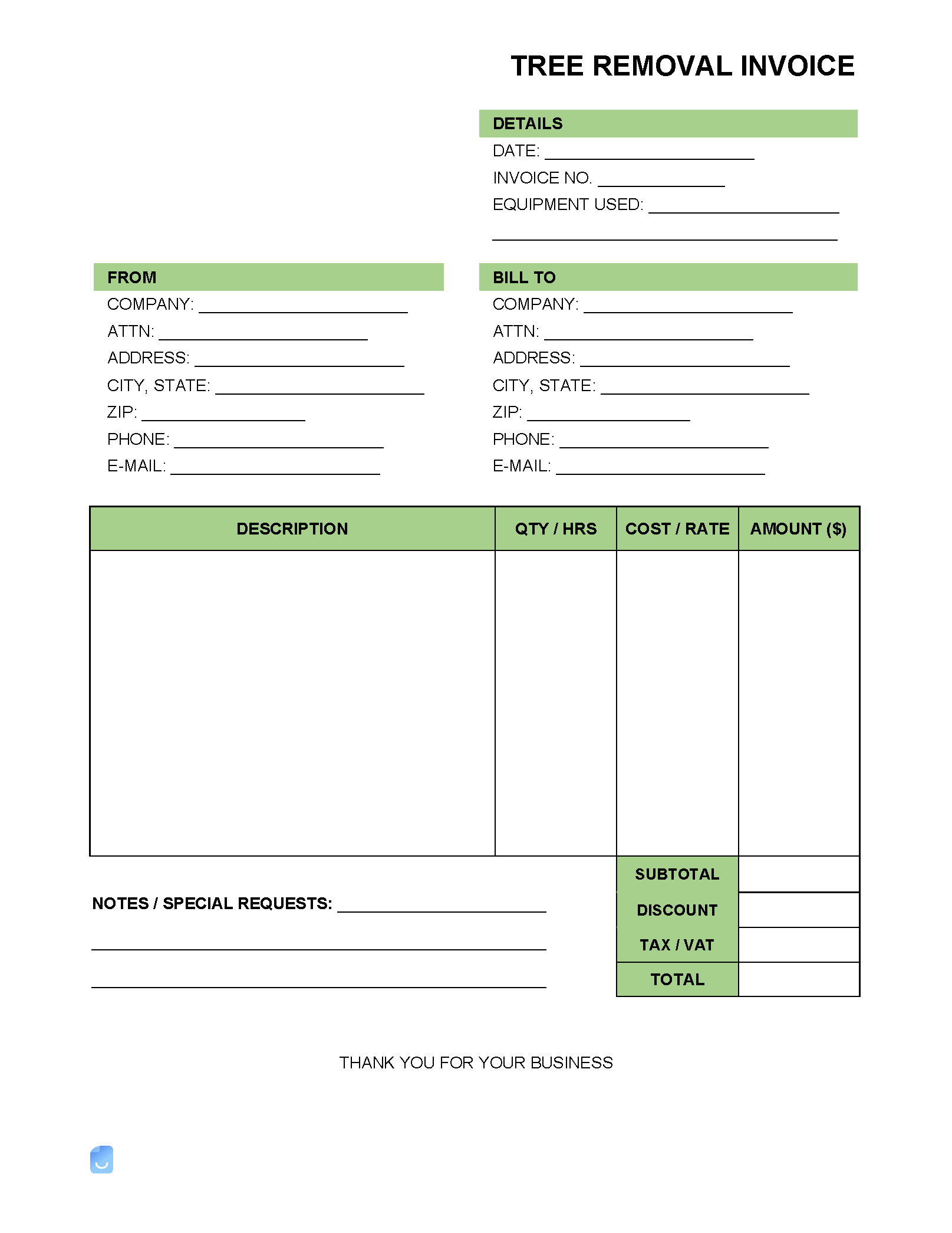 sample tree removal tree service invoice template