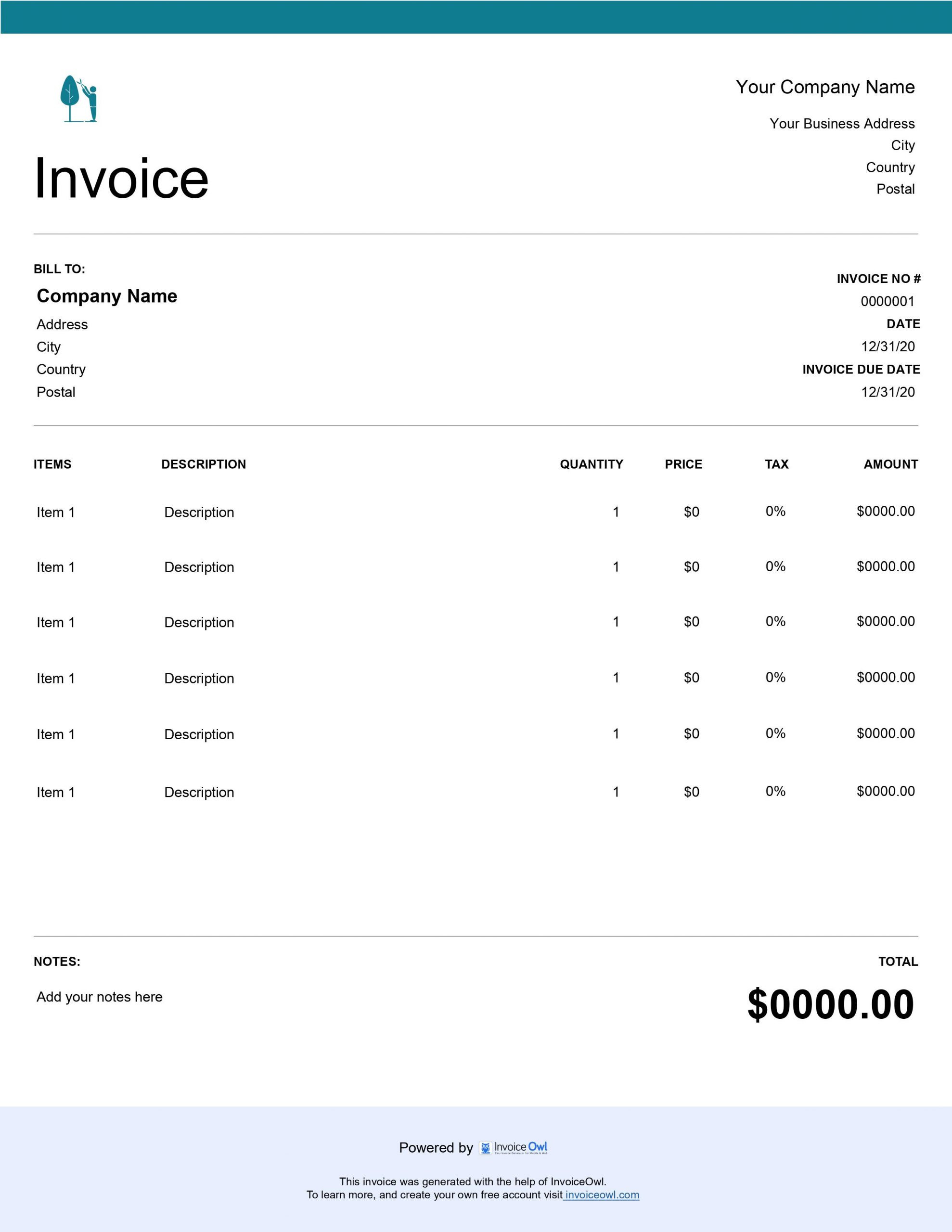 sample tree removal invoice template