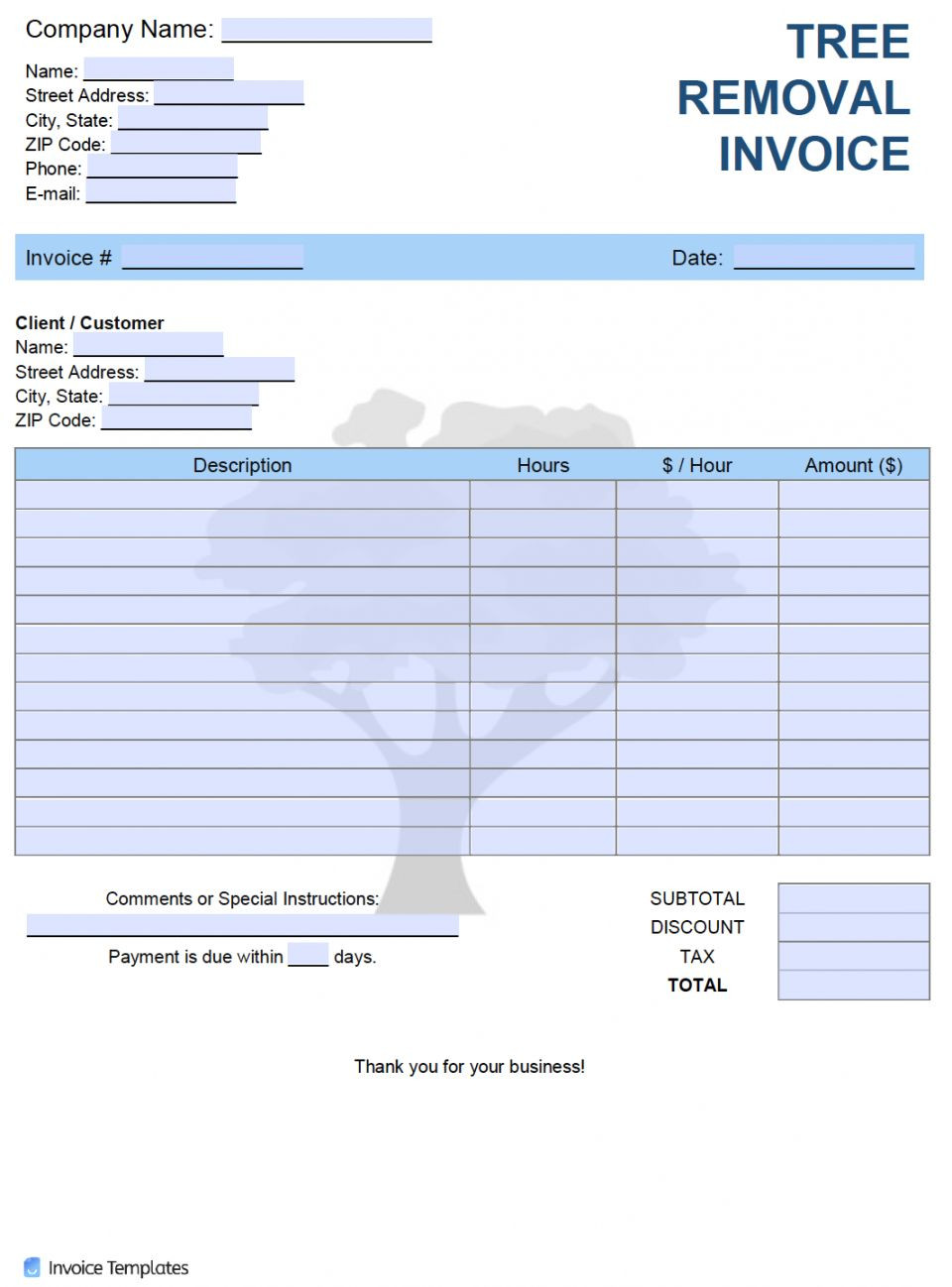 sample tree removal tree service invoice template