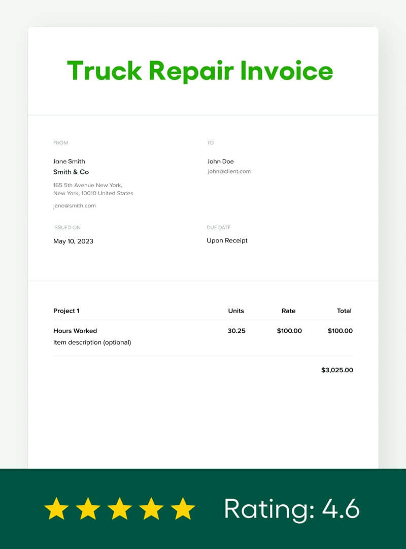 sample truck repair invoice template