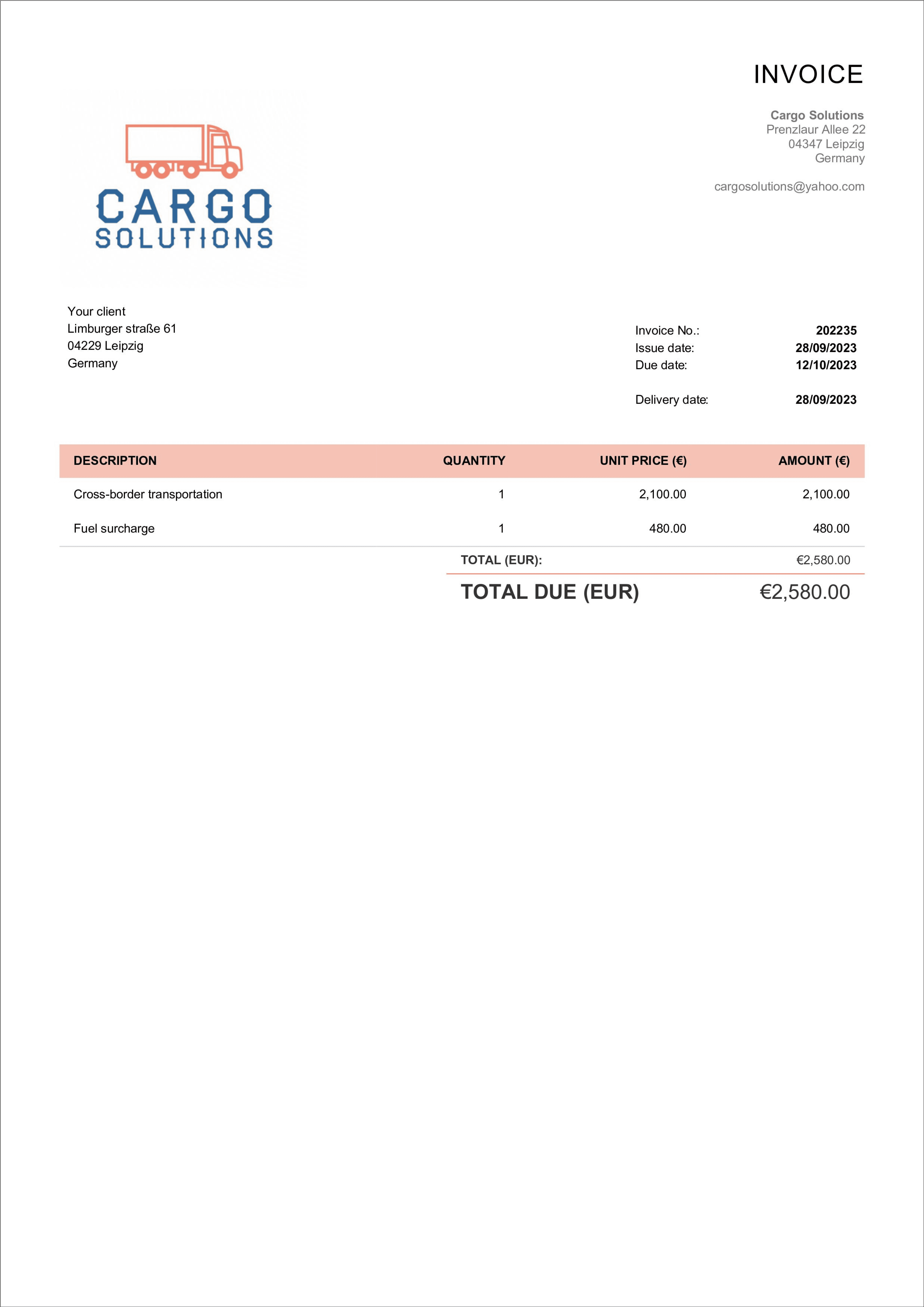 trucking company invoice template