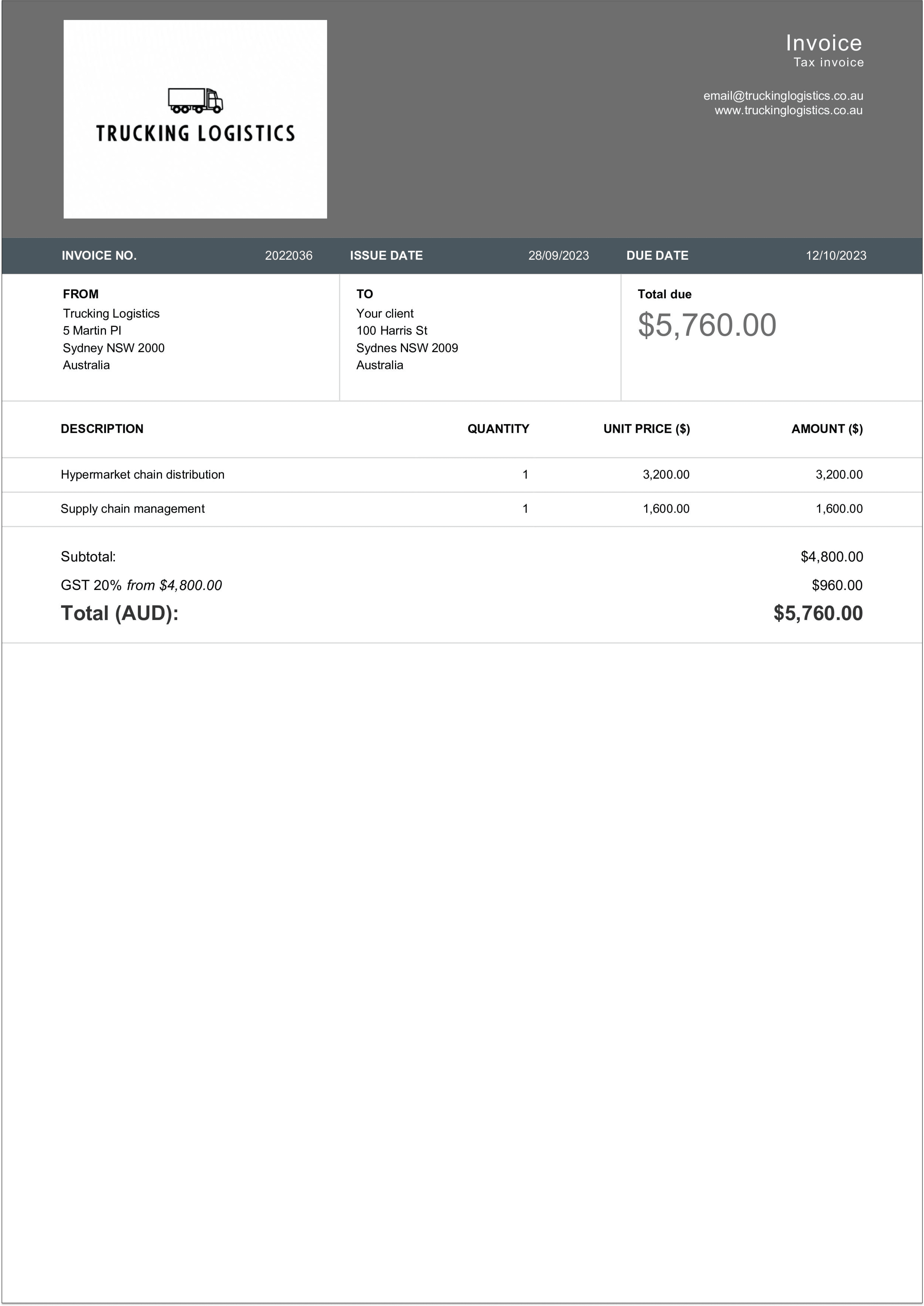 trucking company invoice template