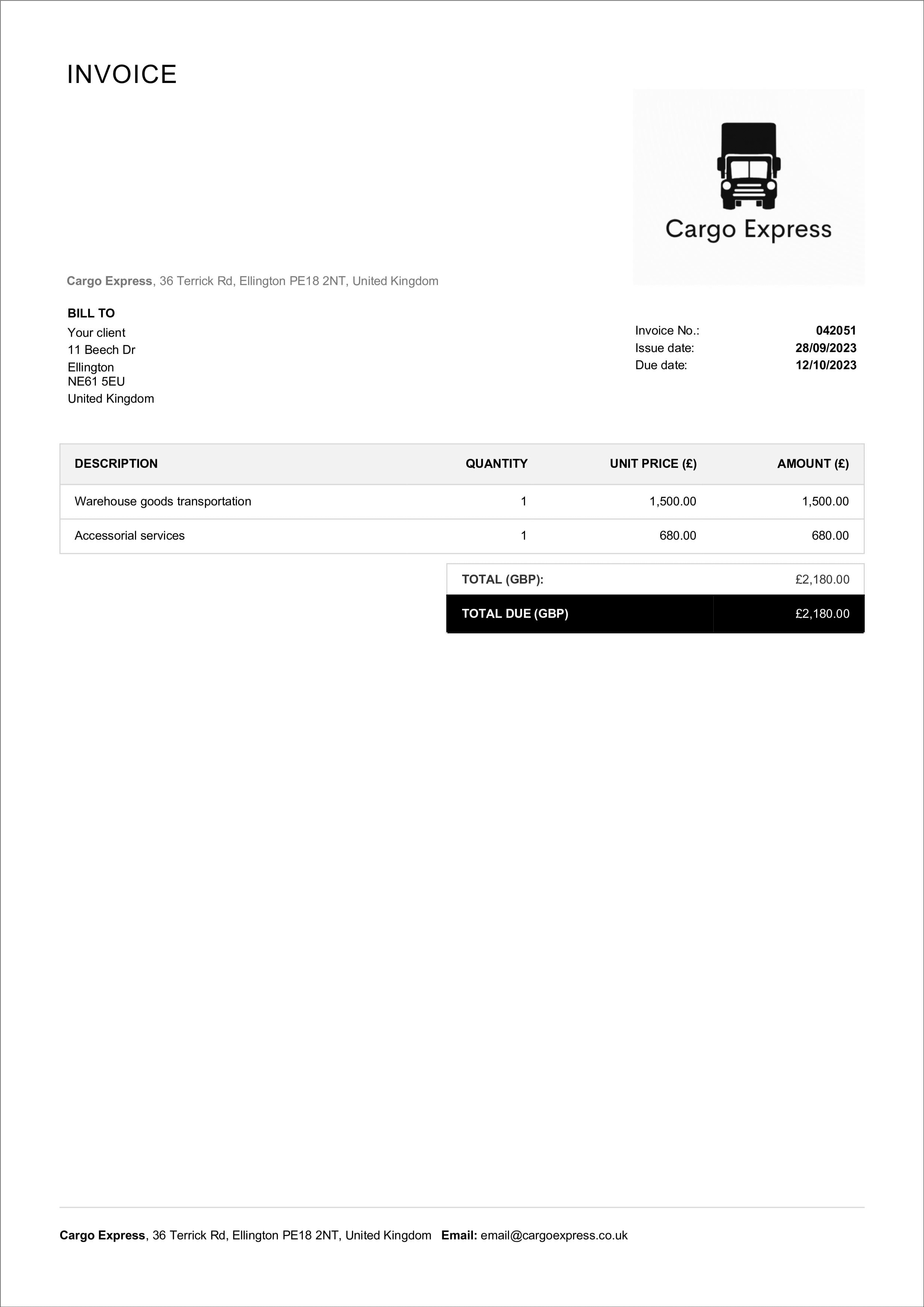 sample auto transport invoice template