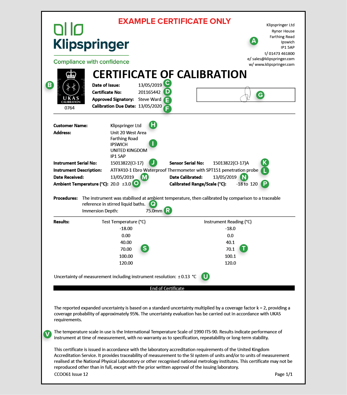 sample Calibration Certificate template