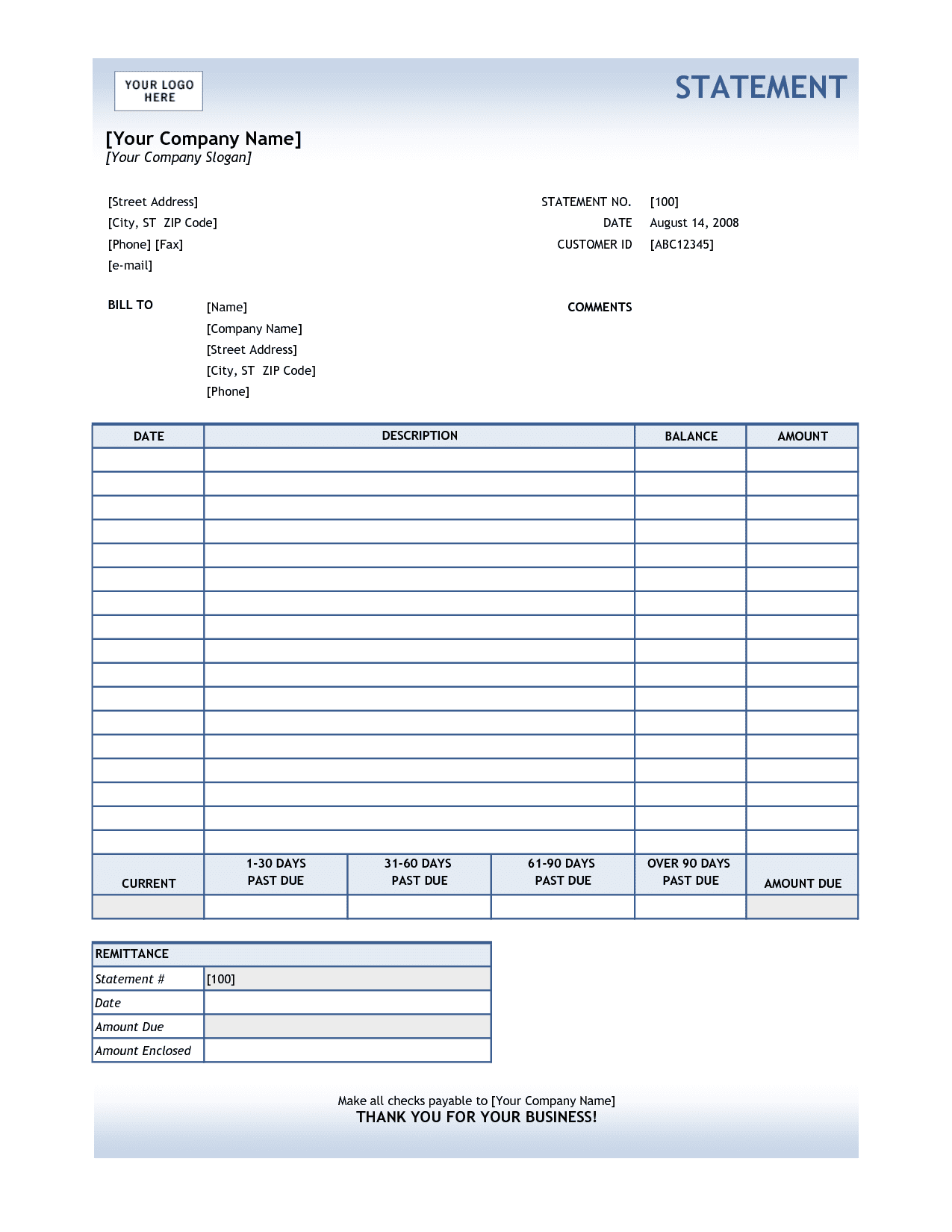 sample company billing statement template