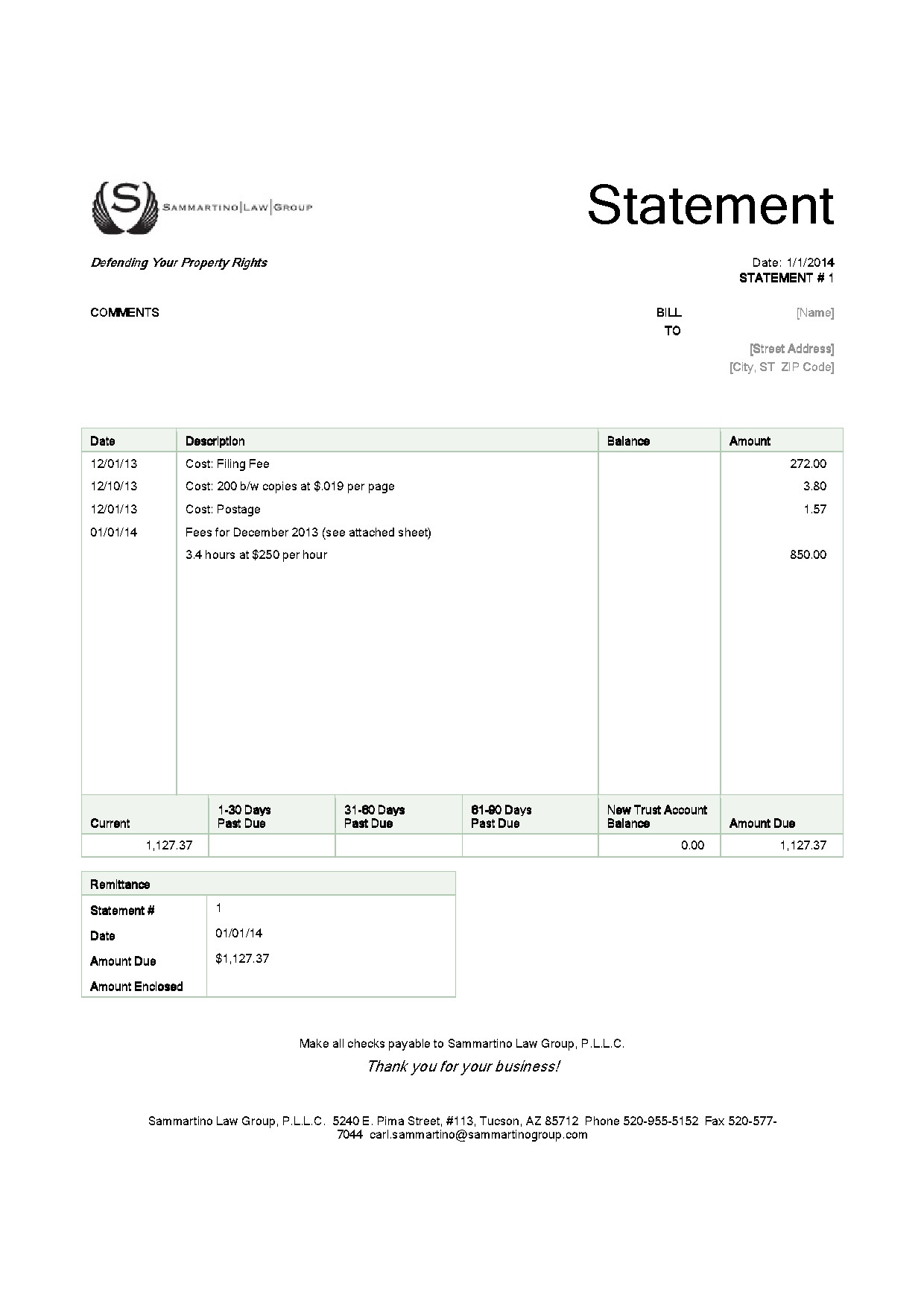 law invoice template