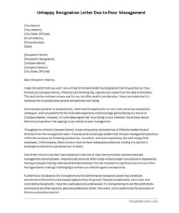 Unhappy Resignation Letter Due to Poor Management