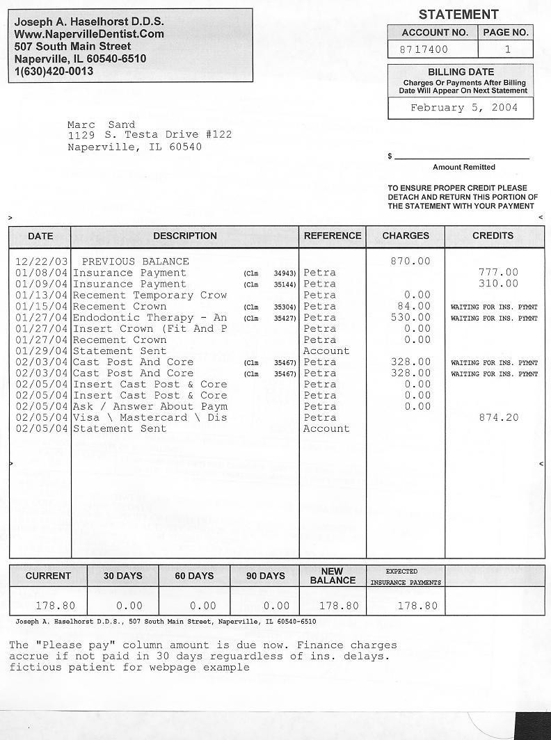 sample dental billing statement template