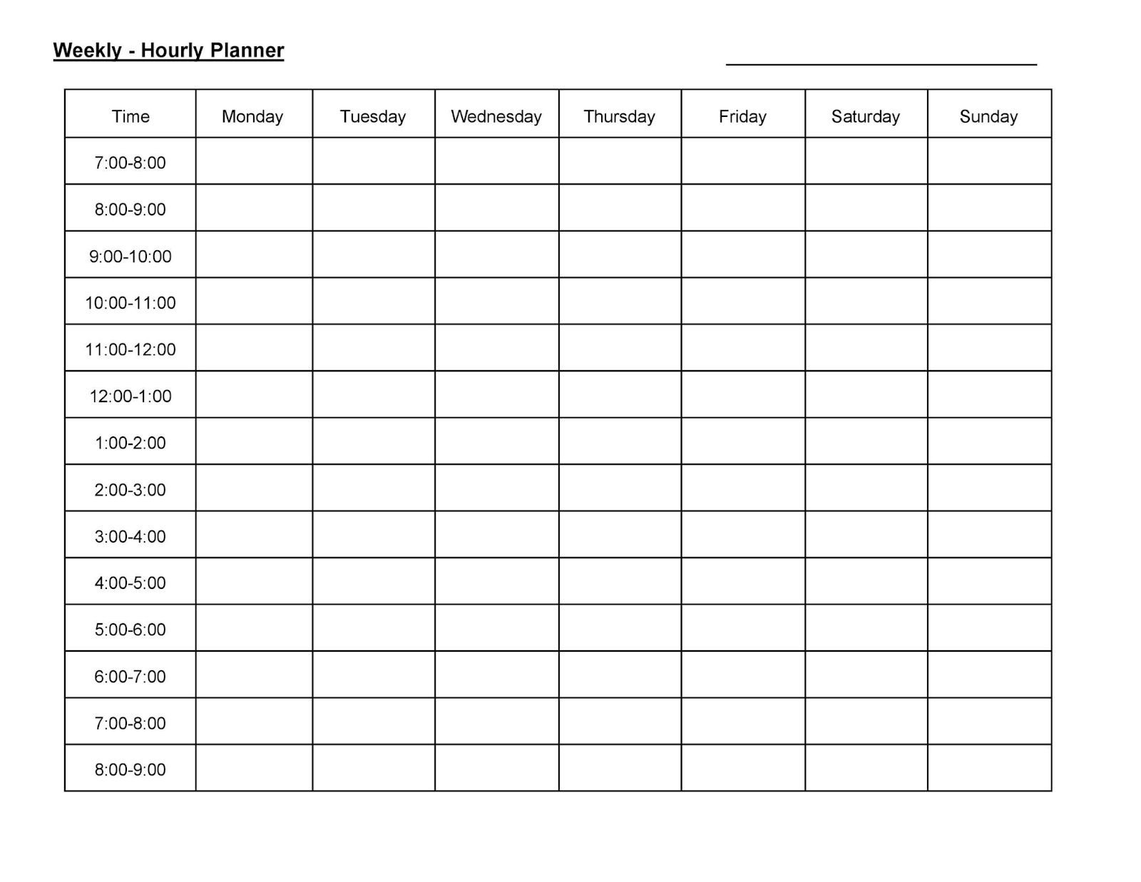 sample hourly planning template