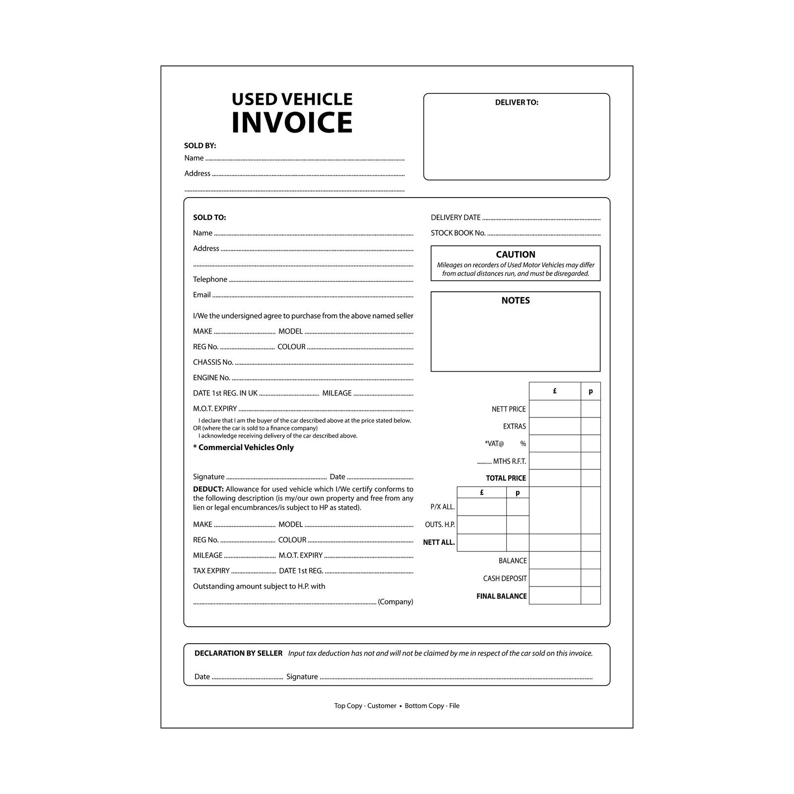 sample car invoice template