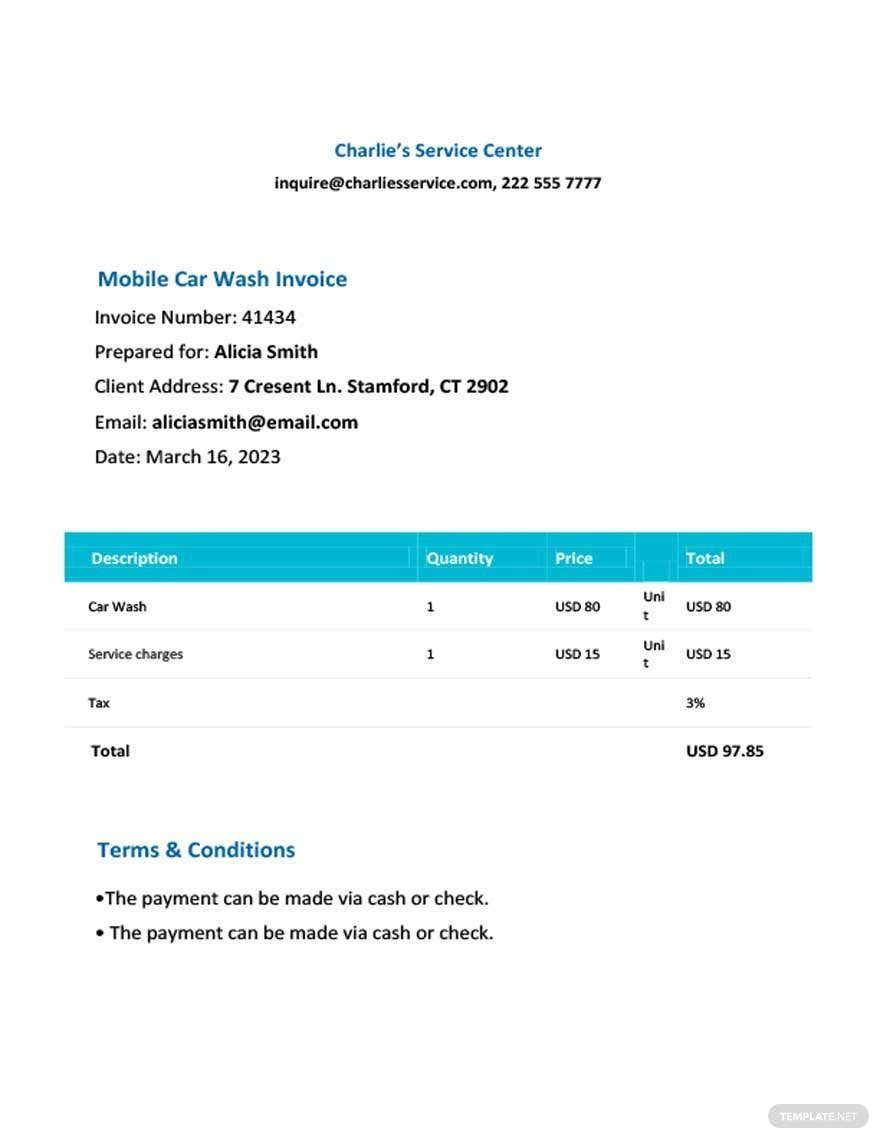 sample car invoice template