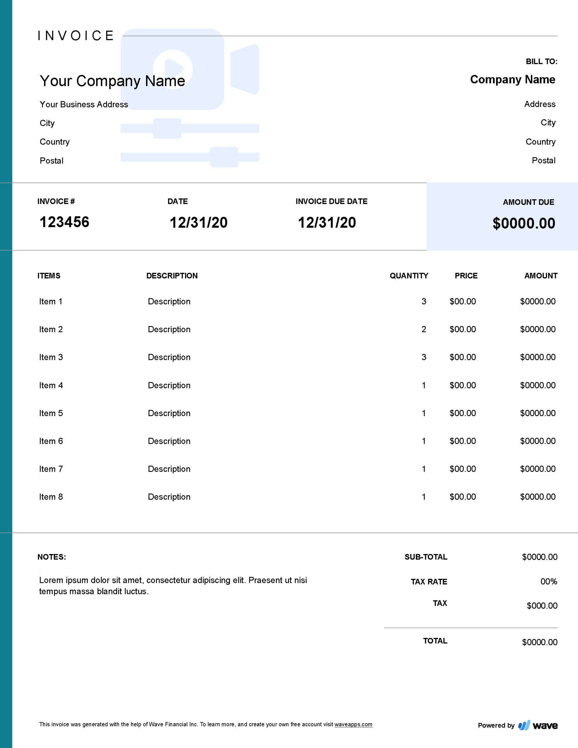 sample film invoice template