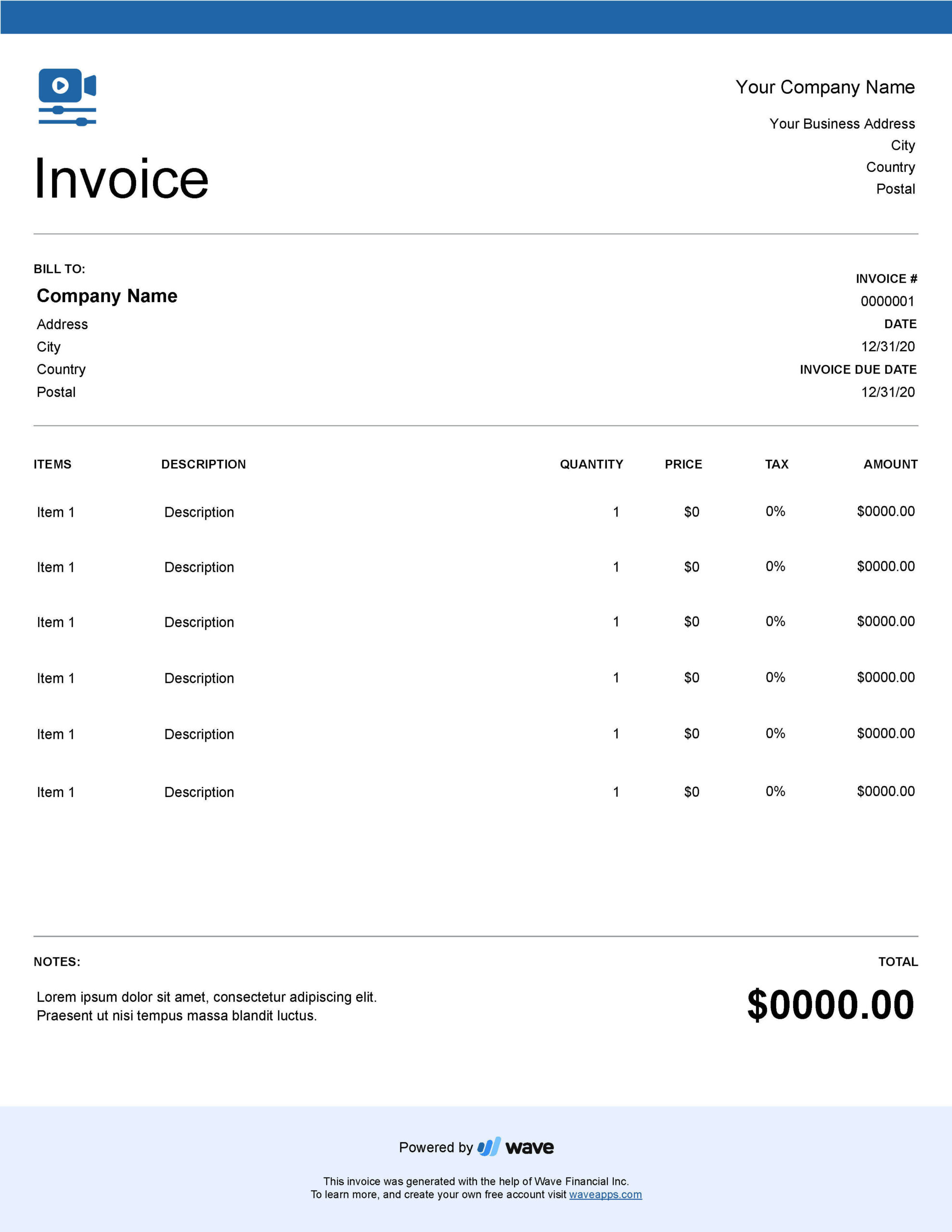 sample film invoice template