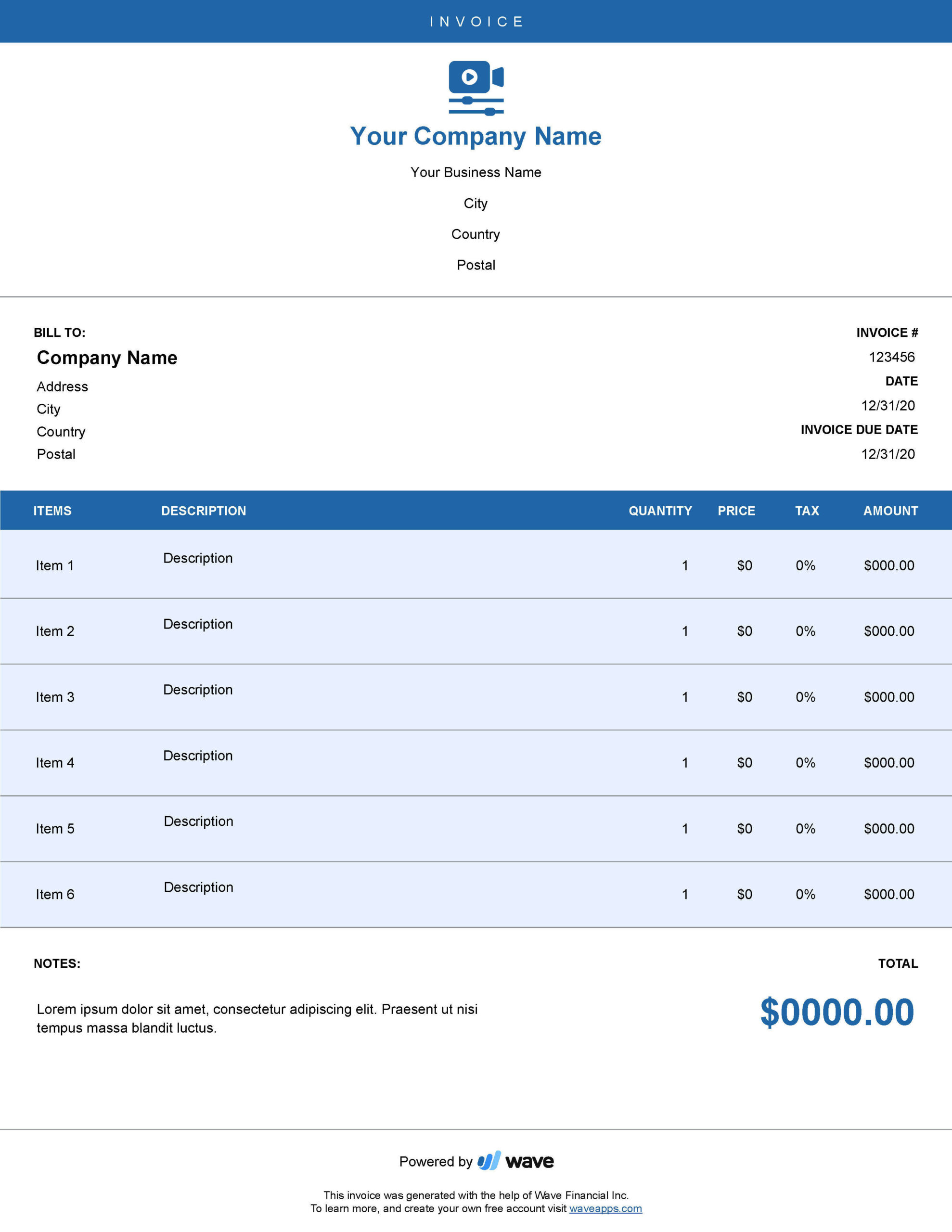 sample film invoice template