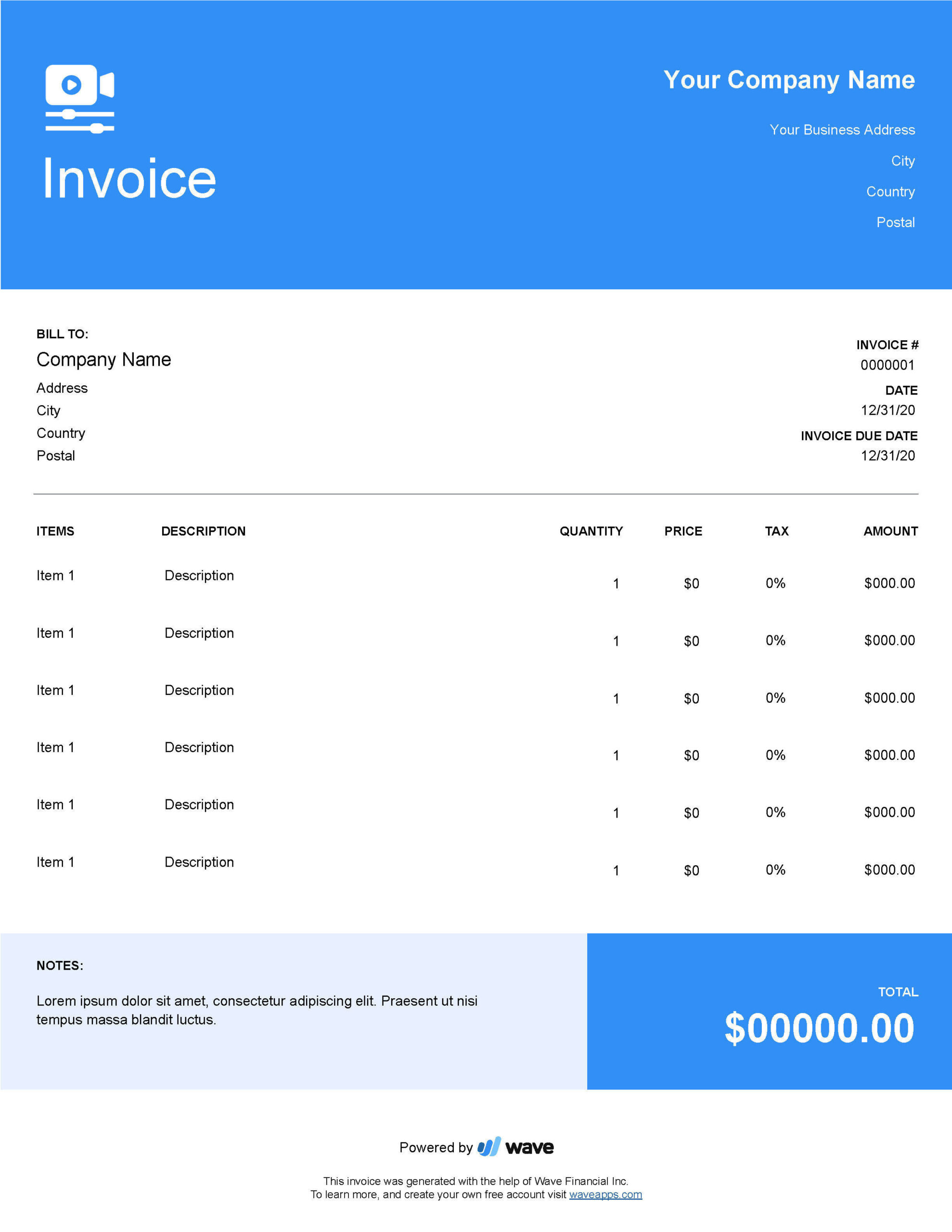 sample video editor invoice template