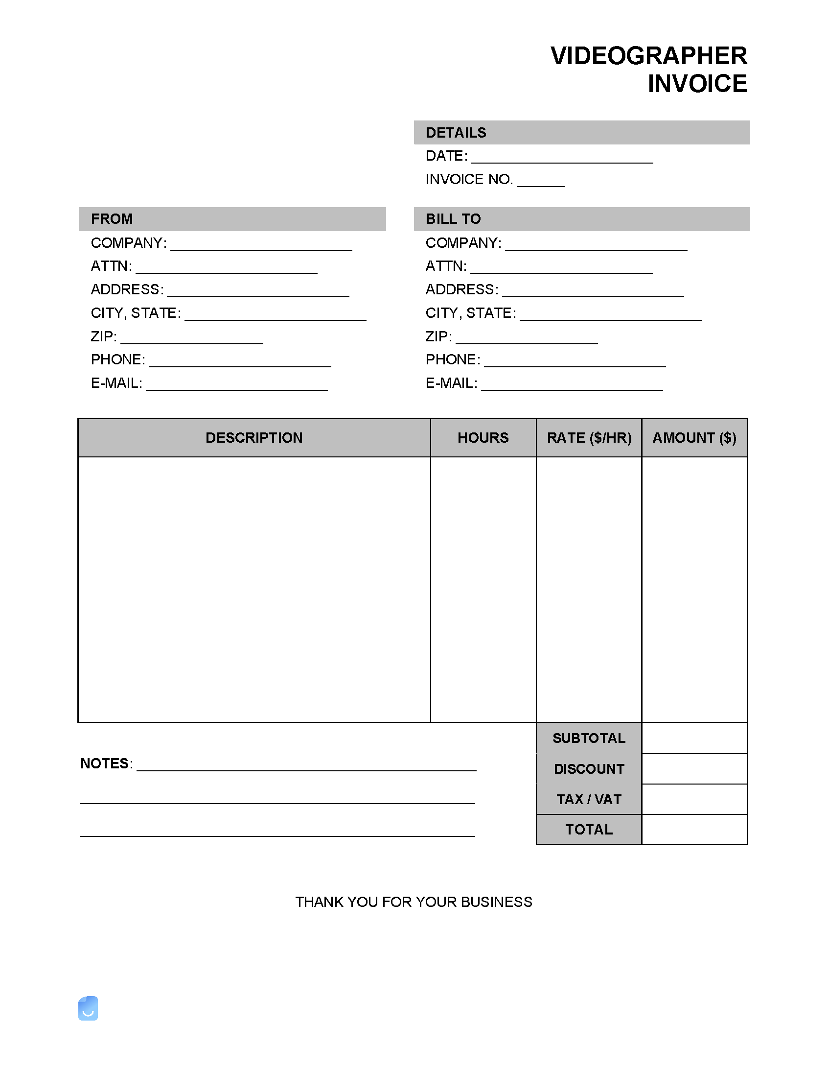 sample videographer invoice template