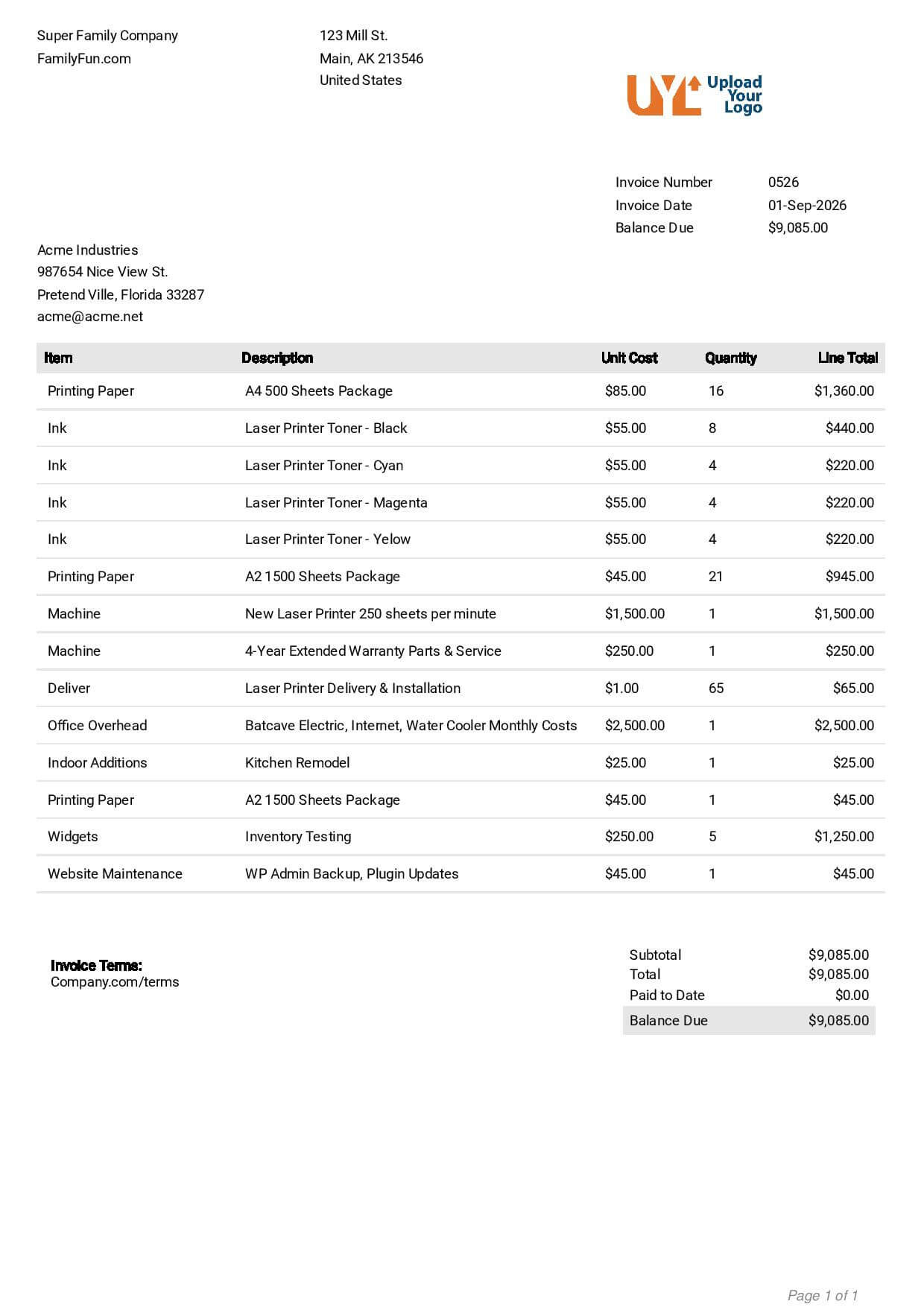 sample videographer invoice template