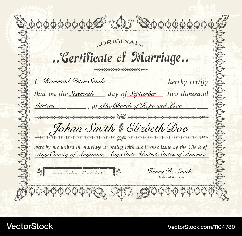 sample marriage certificate template