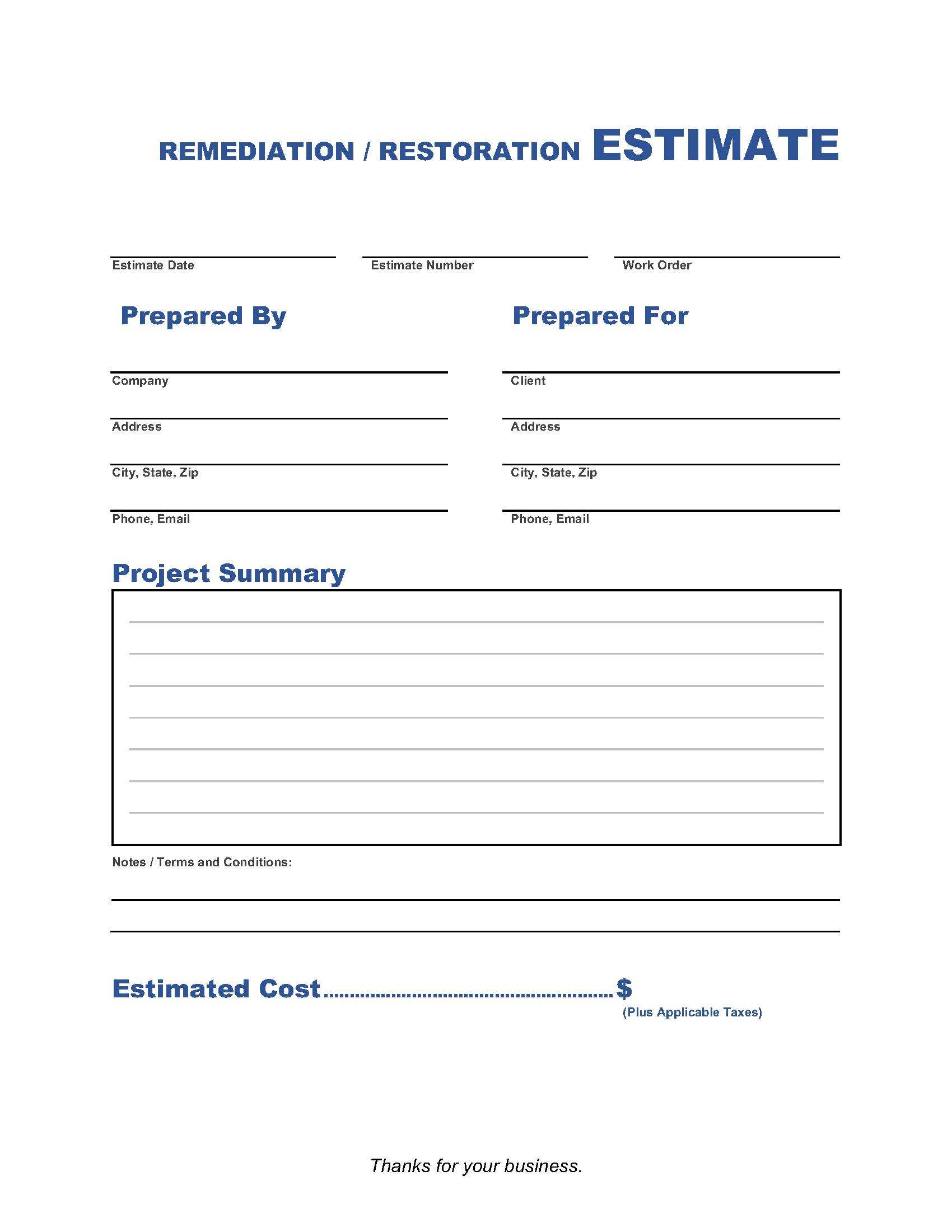 sample water damage estimate template