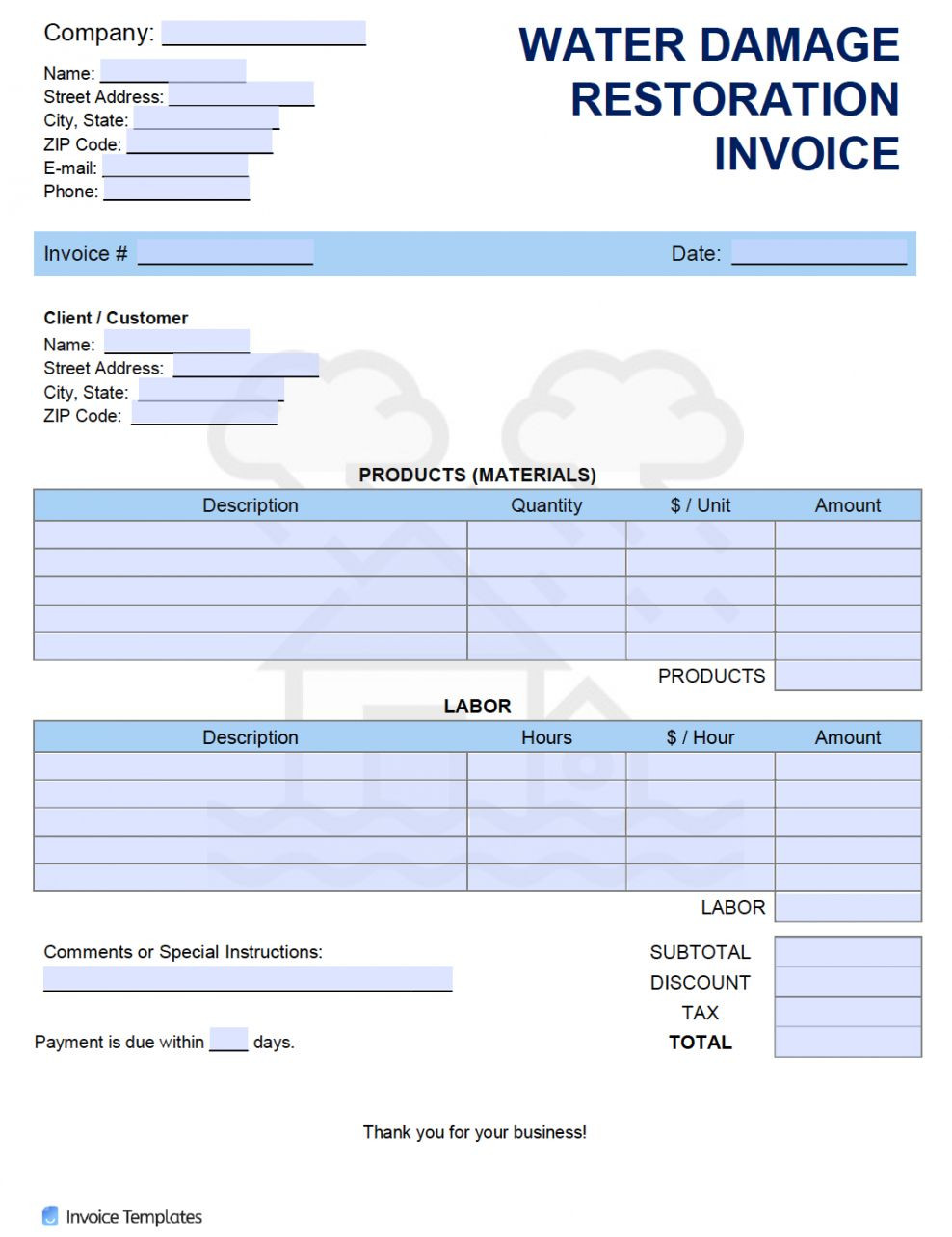 sample water damage estimate template