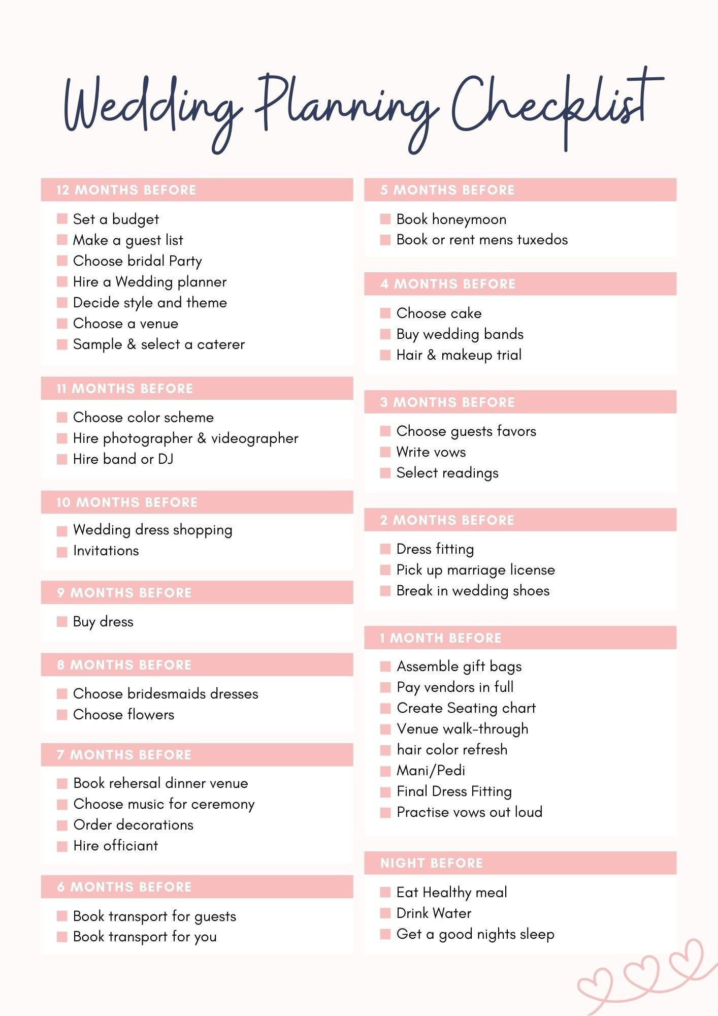 sample wedding planning template