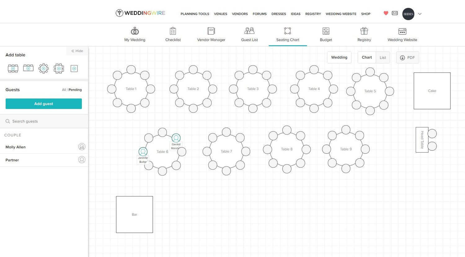 sample wedding seat planner template