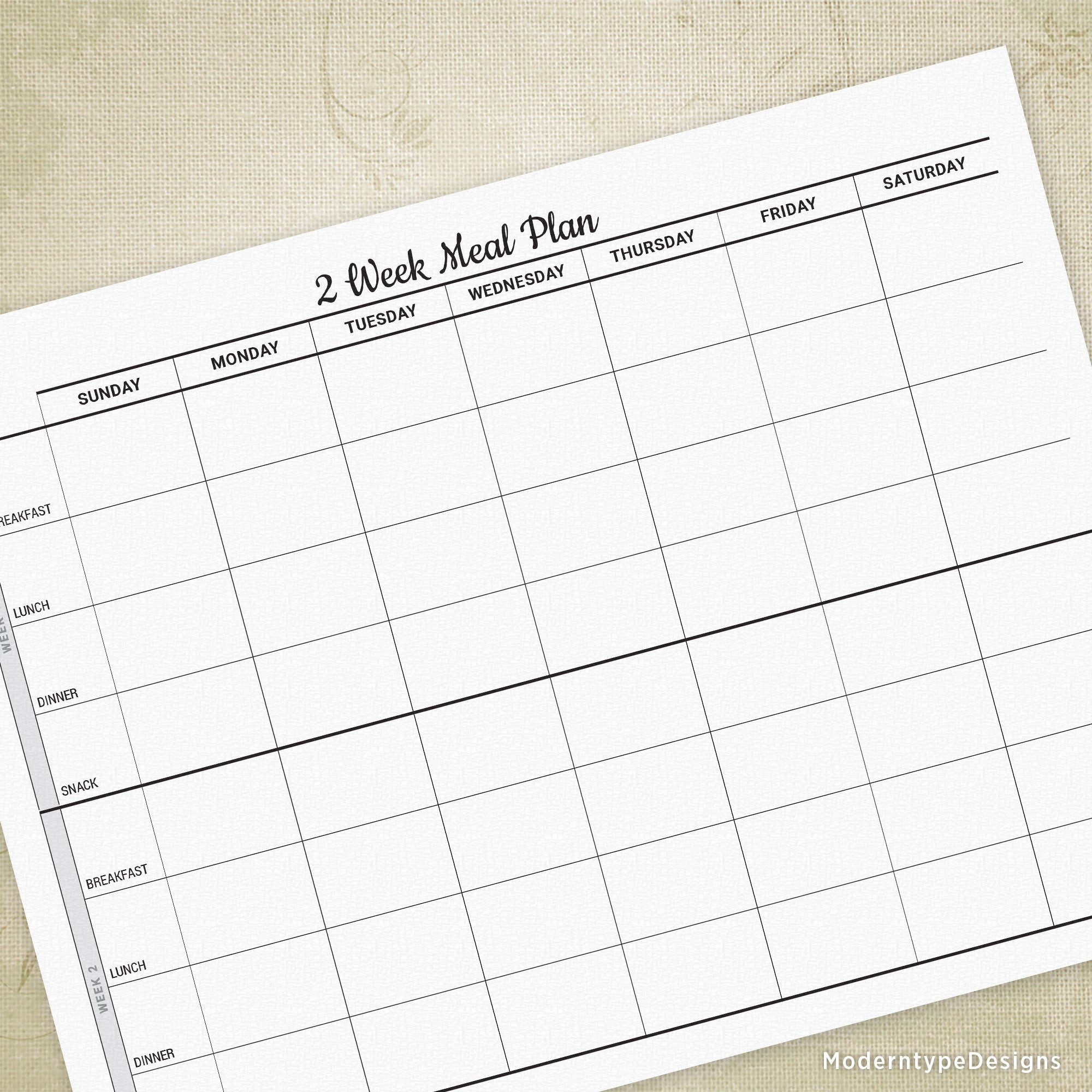 sample two week meal planner template