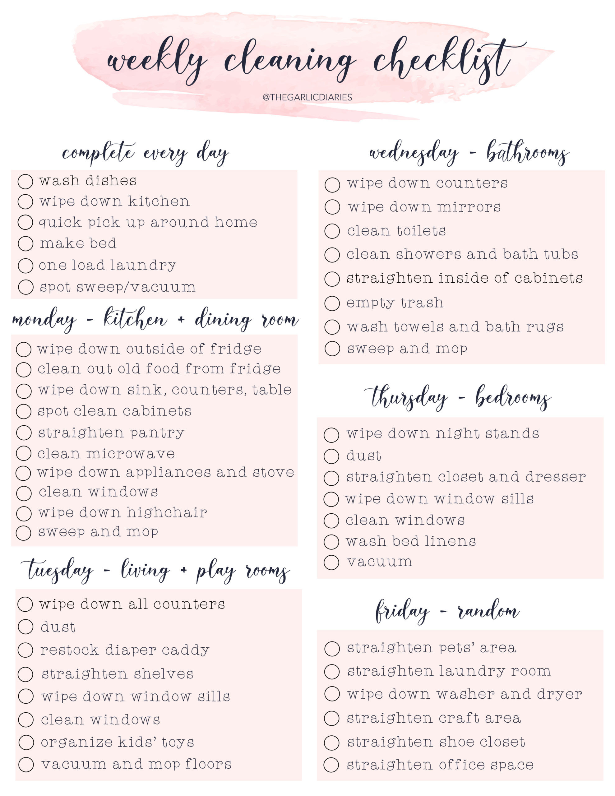 sample house cleaning planner template