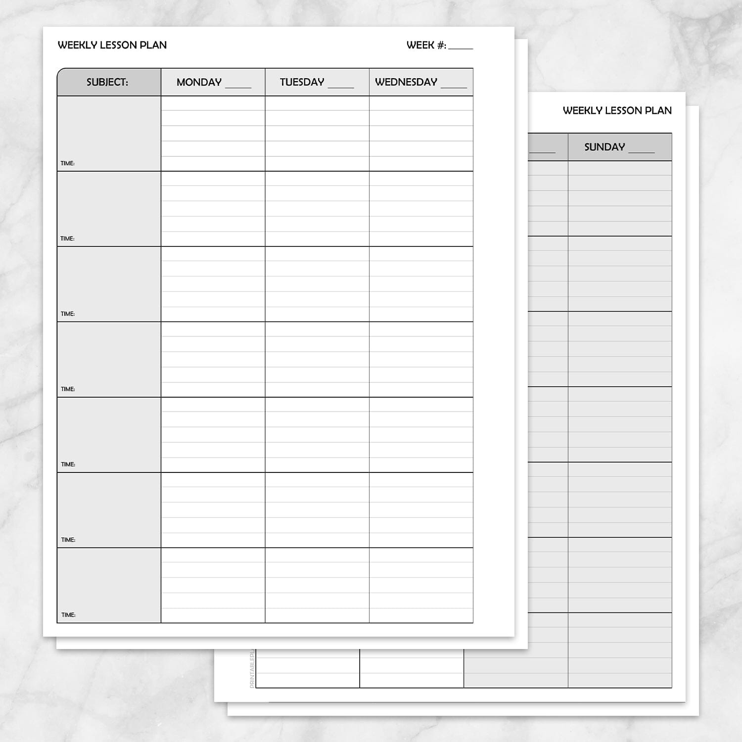 sample teacher weekly planning template