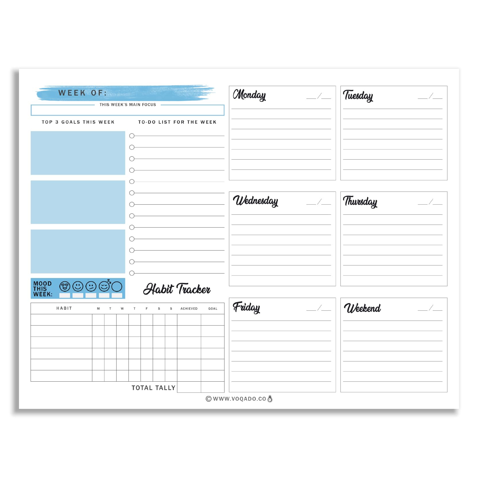 sample work weekly planner template