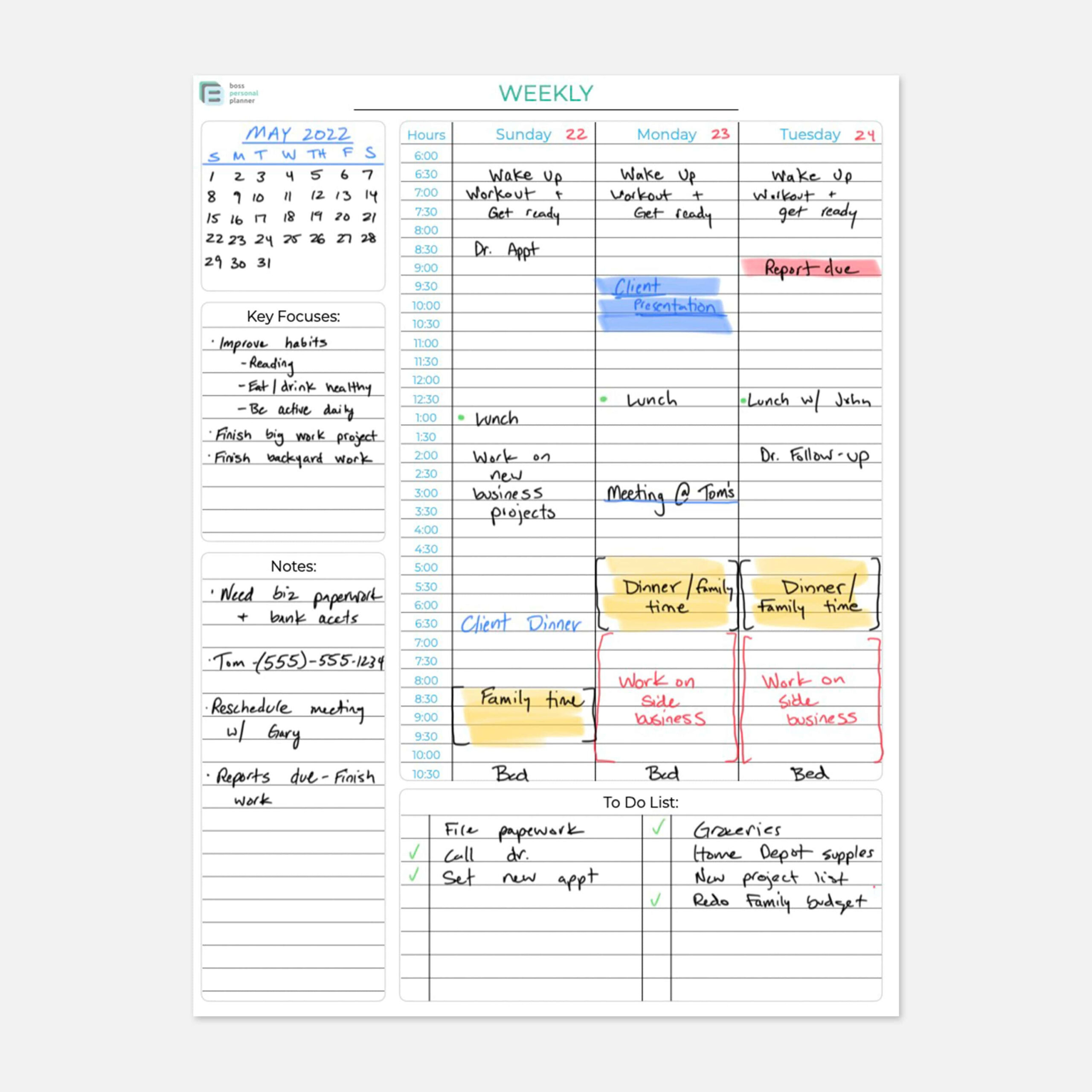 sample weekly planning template