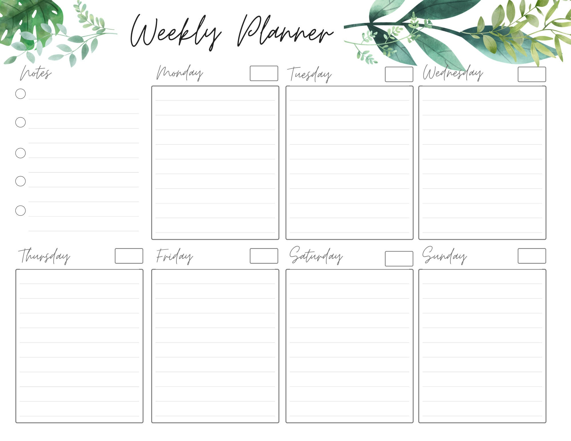 sample weekly planning template