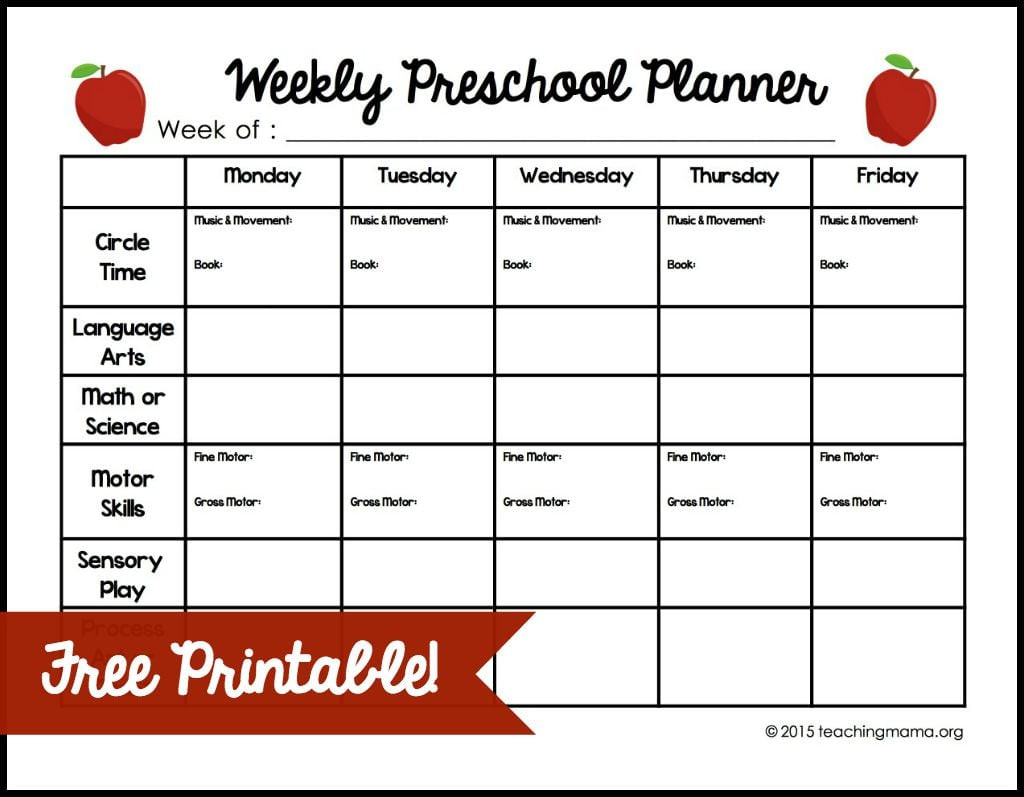 sample preschool lesson planner template