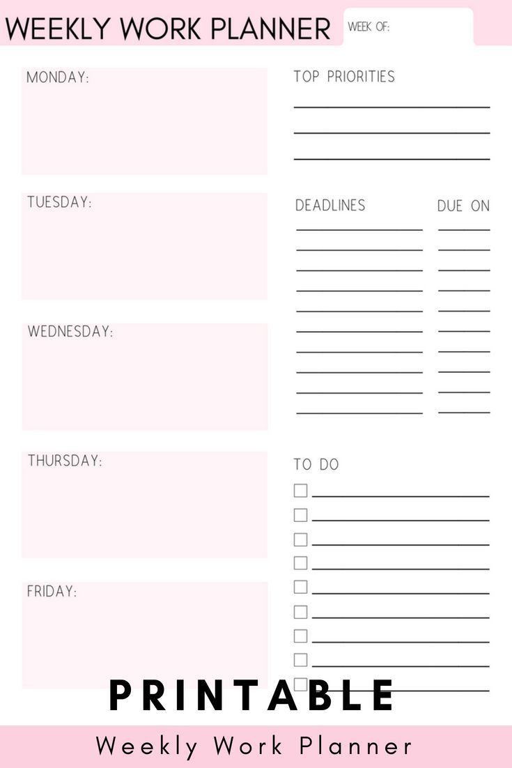 sample work weekly planner template