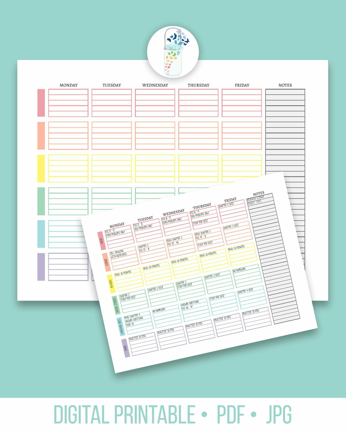 sample weekly planner for students template