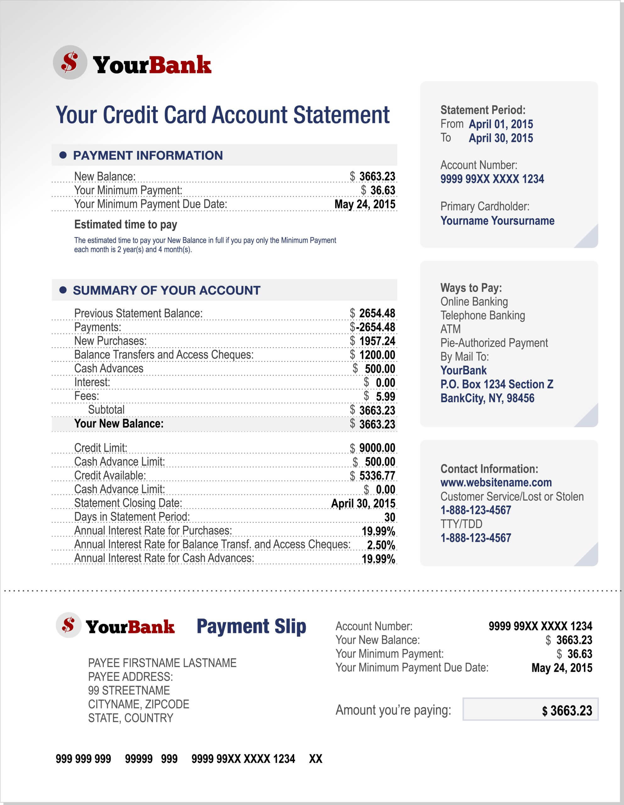 sample credit card billing statement template