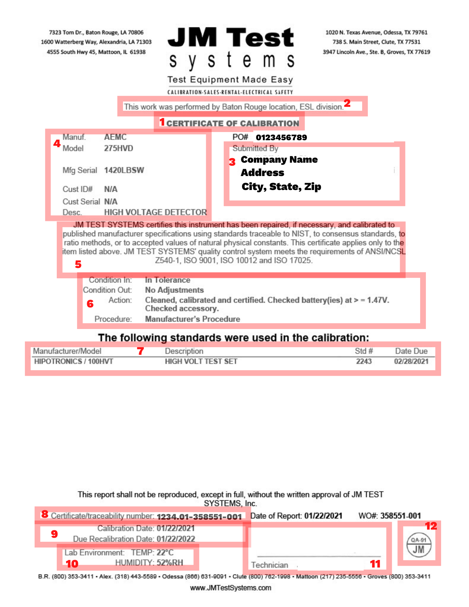 sample Calibration Certificate template