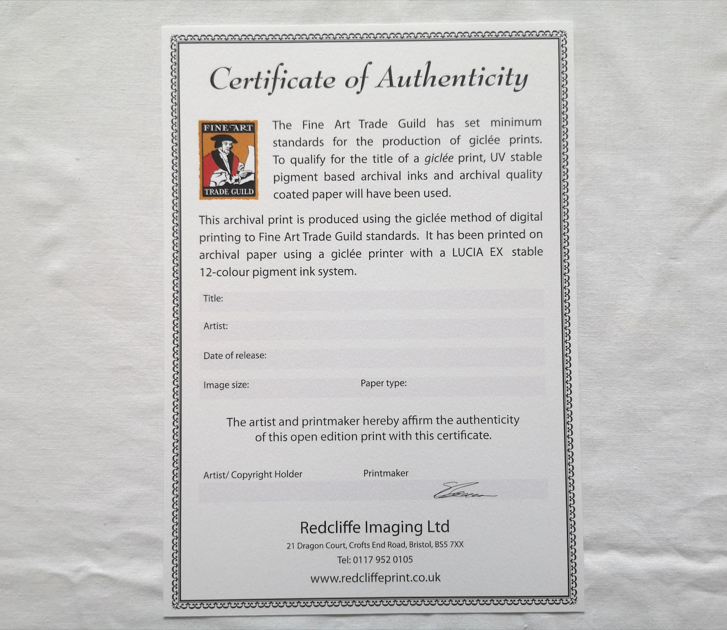 sample authenticity certificate template