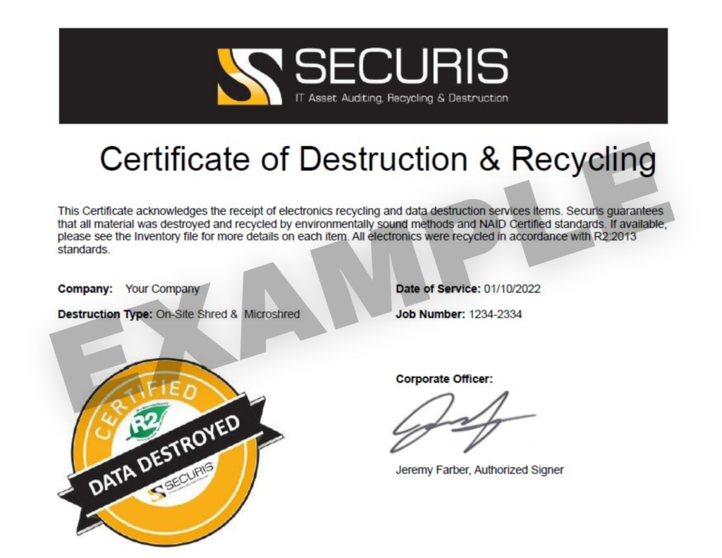 sample Data Destruction Certificate template