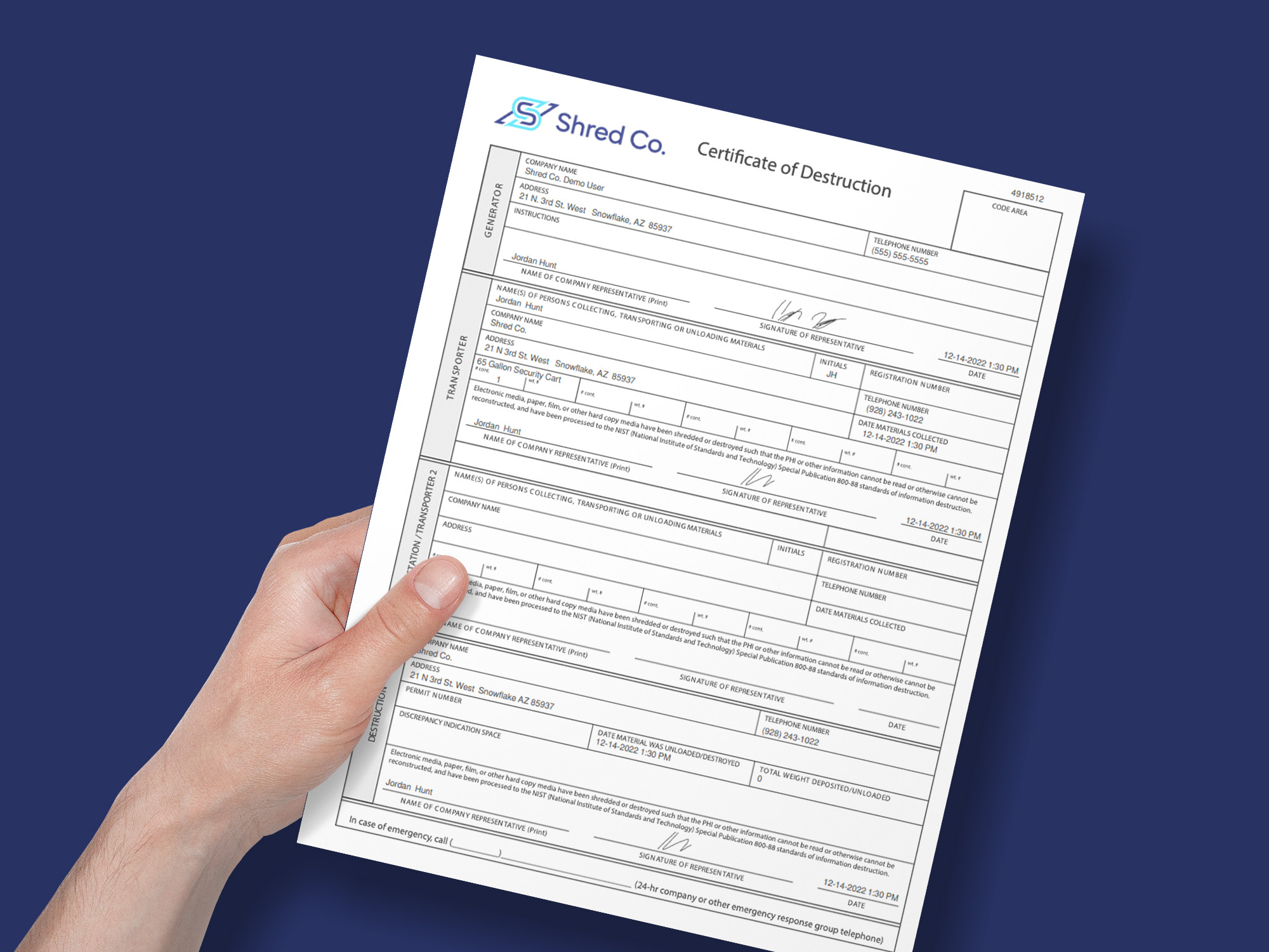 sample Data Destruction Certificate template