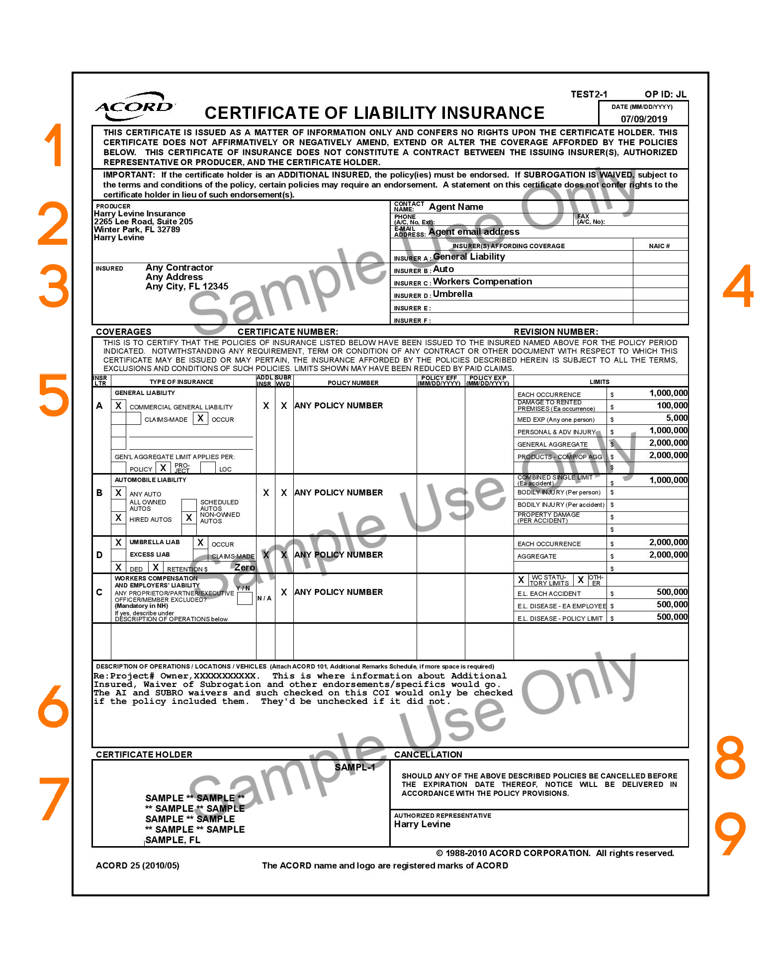 sample Insurance Certificate template