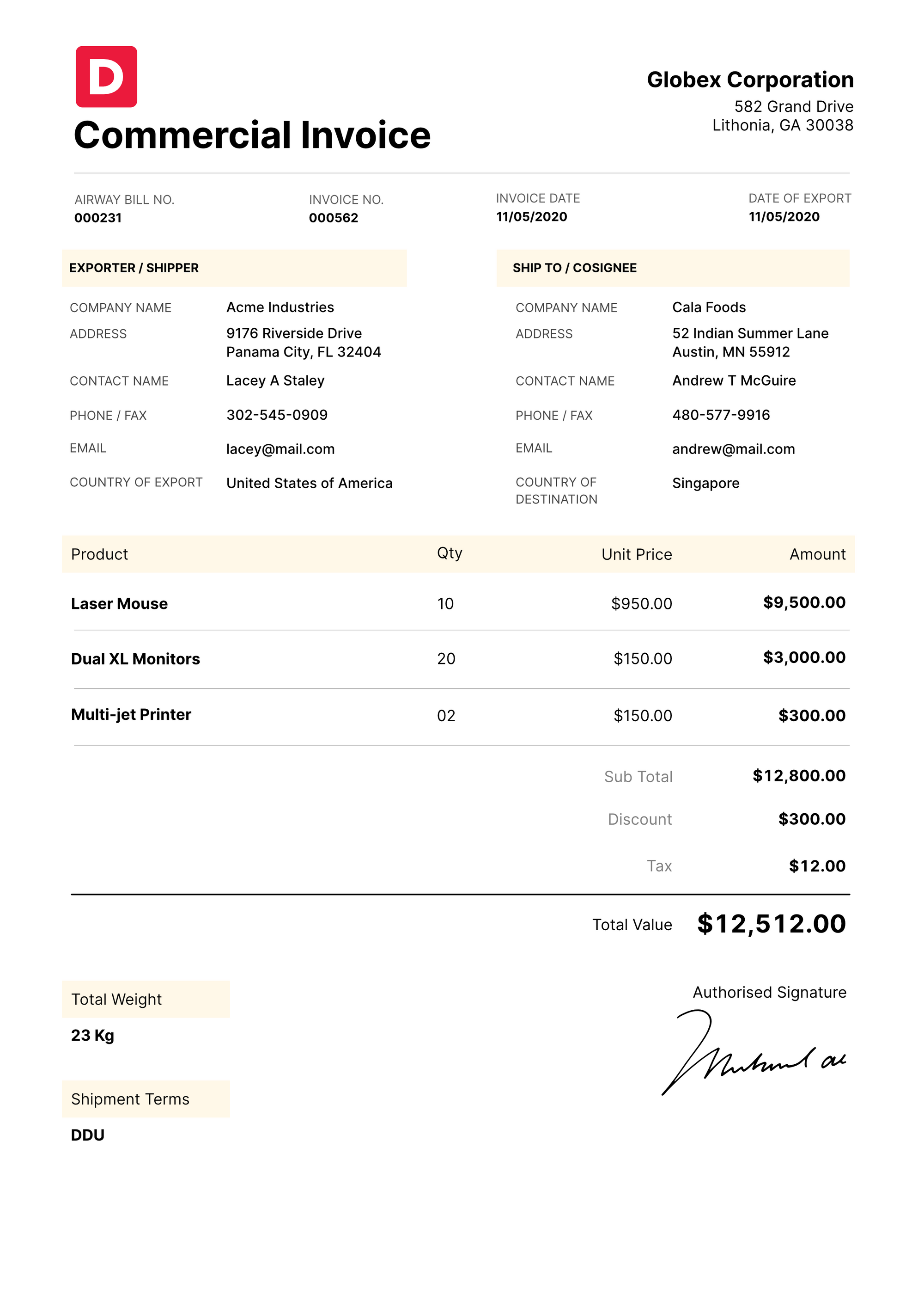 sample sales invoice template