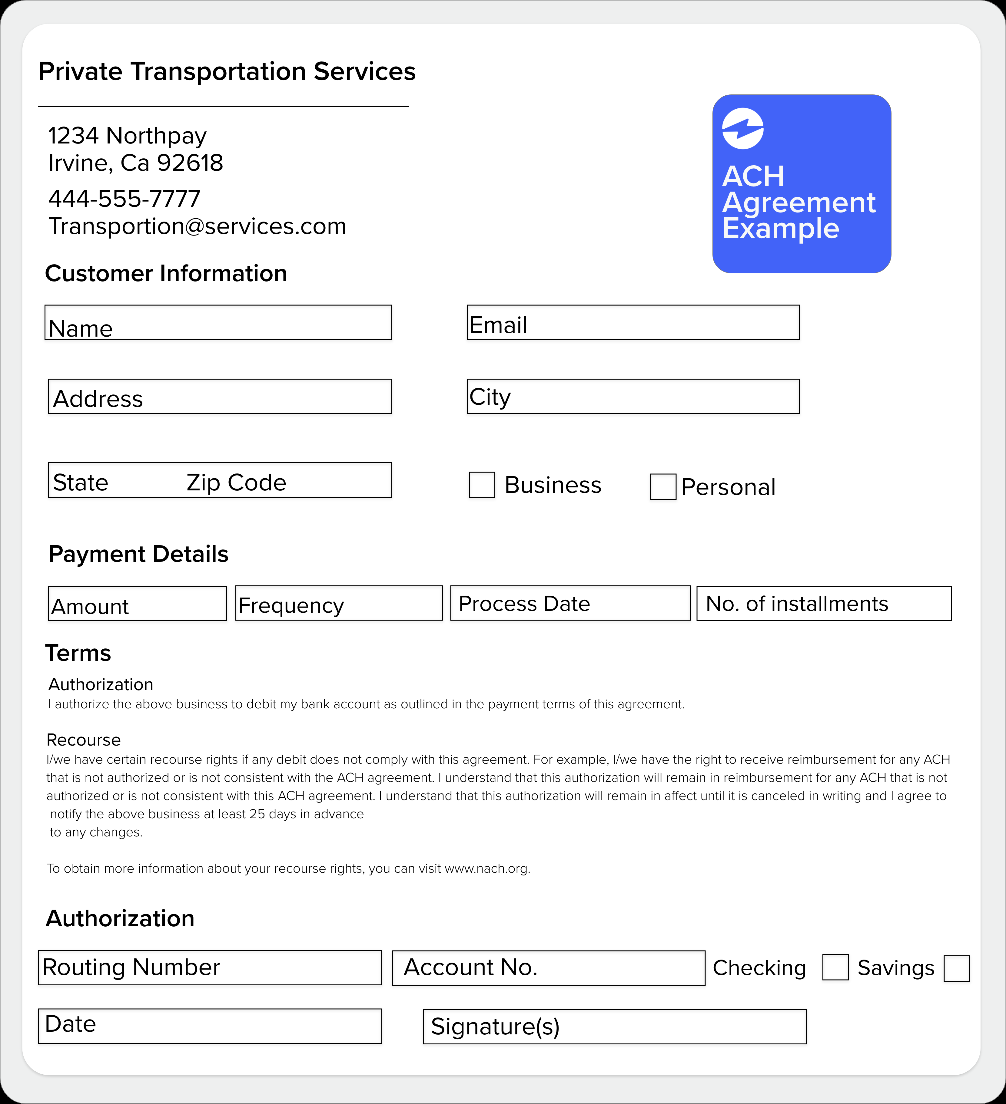 sample ach invoice template